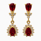 Estate 14k Yellow Gold Ruby and Diamond Dangle Earrings