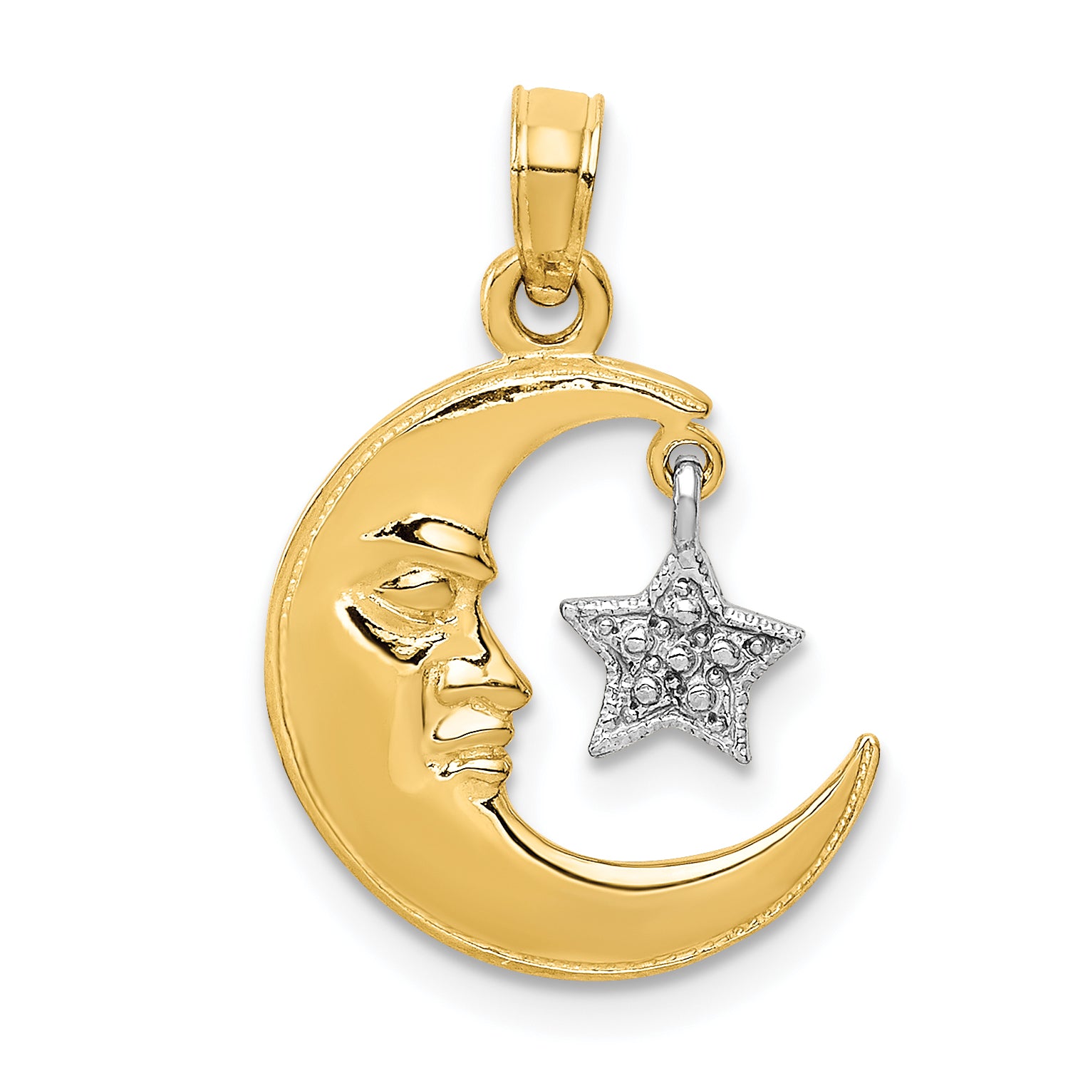 14k Two-Tone Polished Half Moon and Star Pendant