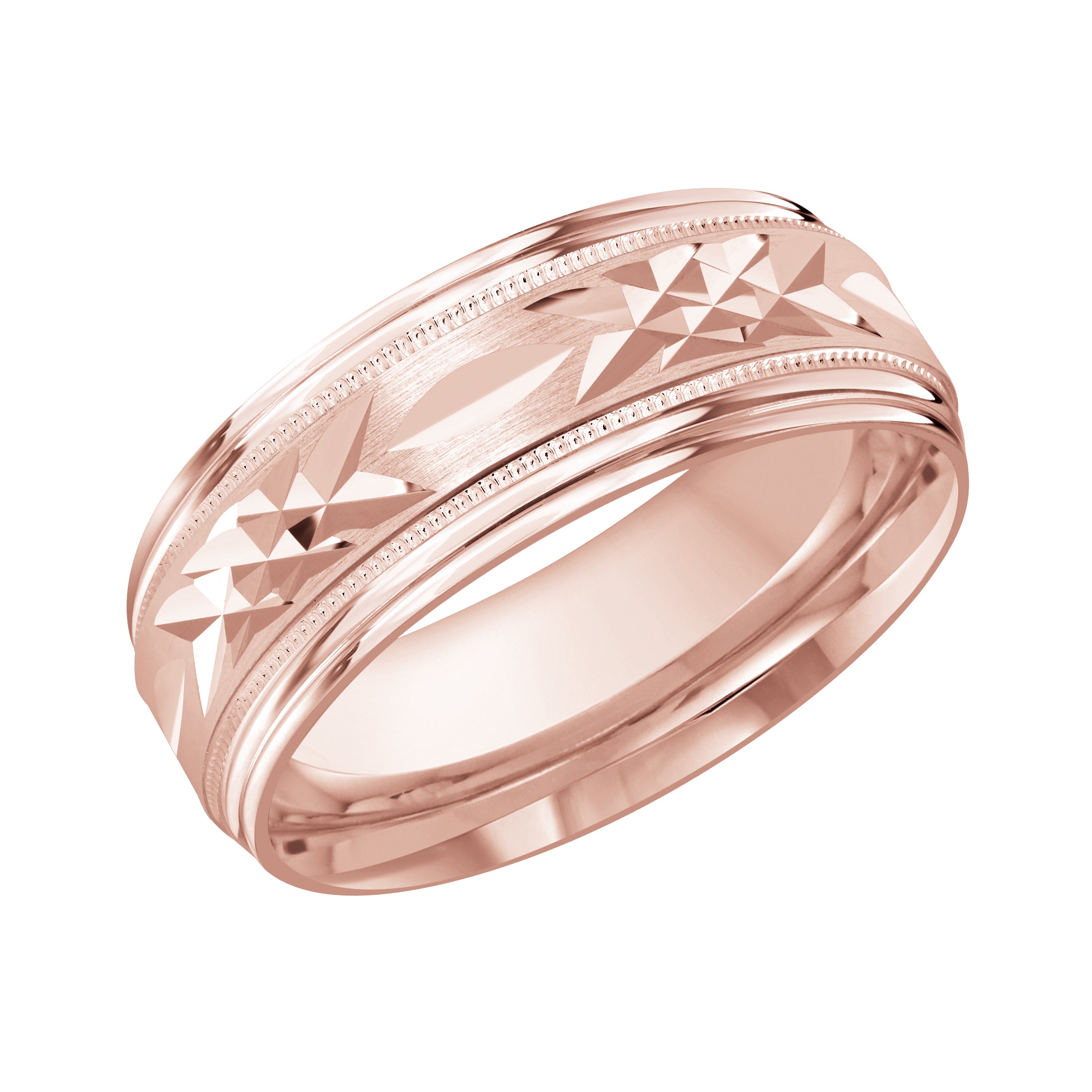 8mm Rose-Tone Geometric Facet Wedding Band