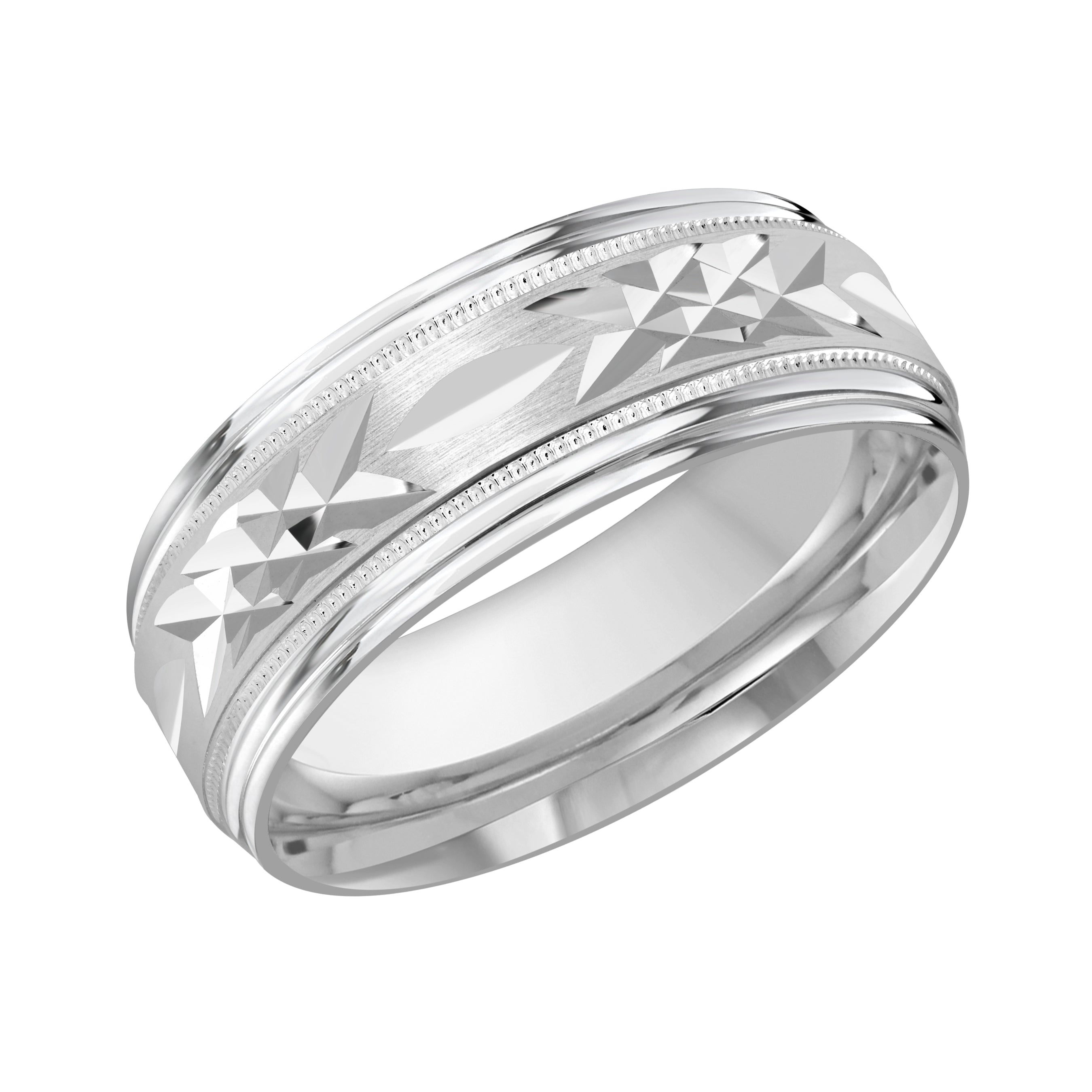 8mm Platinum Geometric Facet Wedding Band