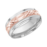 8mm 10K White and Rose Gold Geometric Facet Wedding Band
