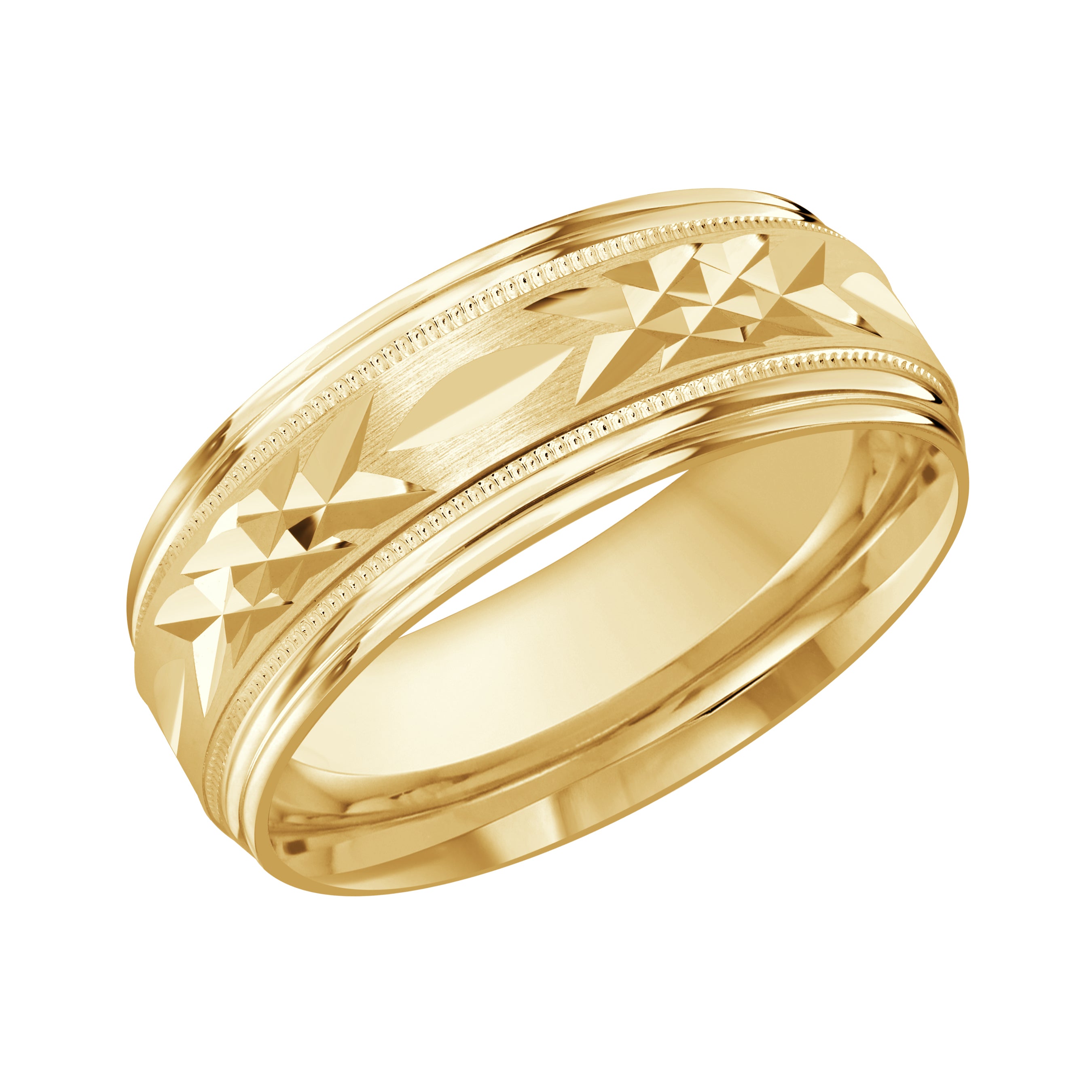 8mm 18K Yellow Gold Geometric Facet Wedding Band