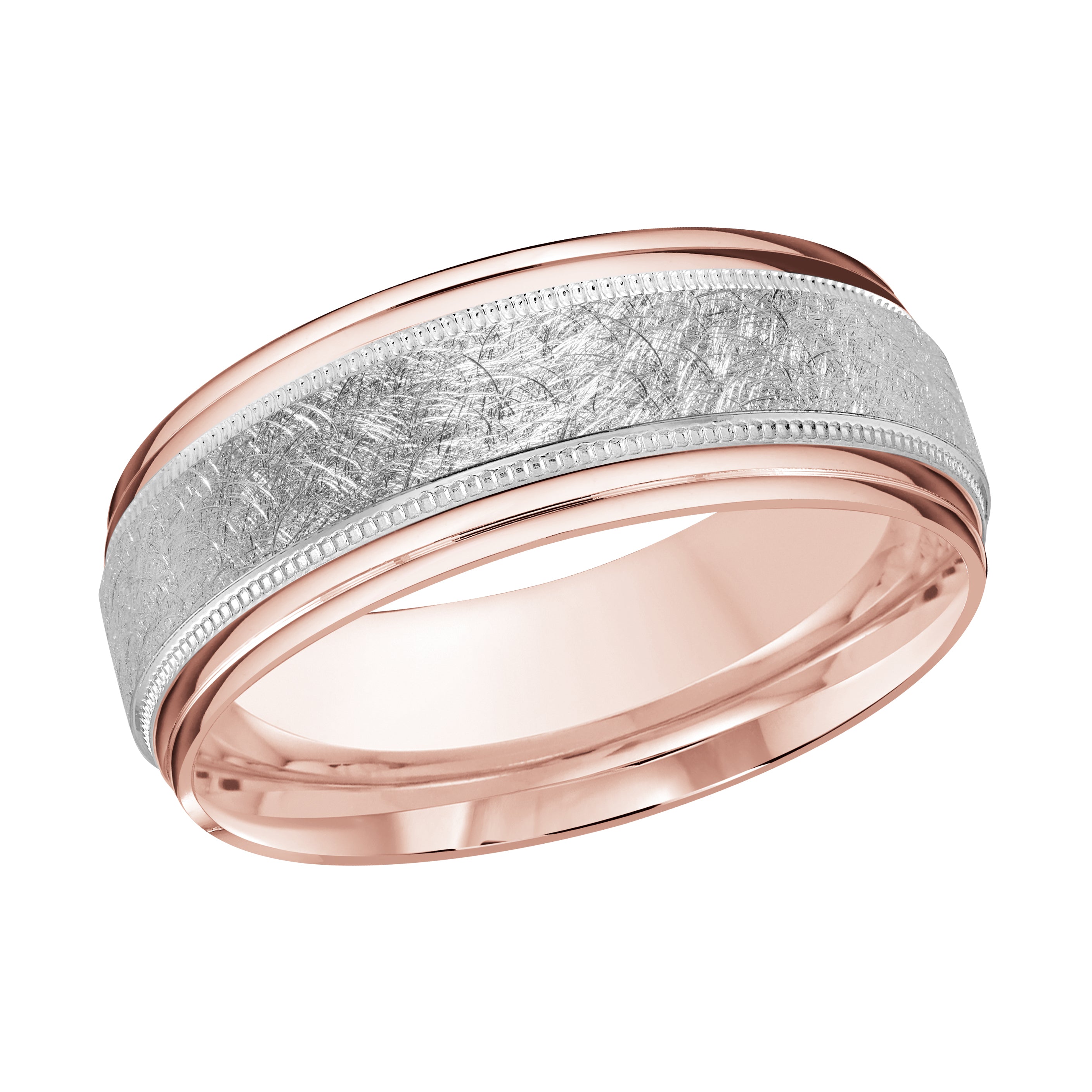 8mm 14K Rose and White Gold Scratch-Finish Wedding Band