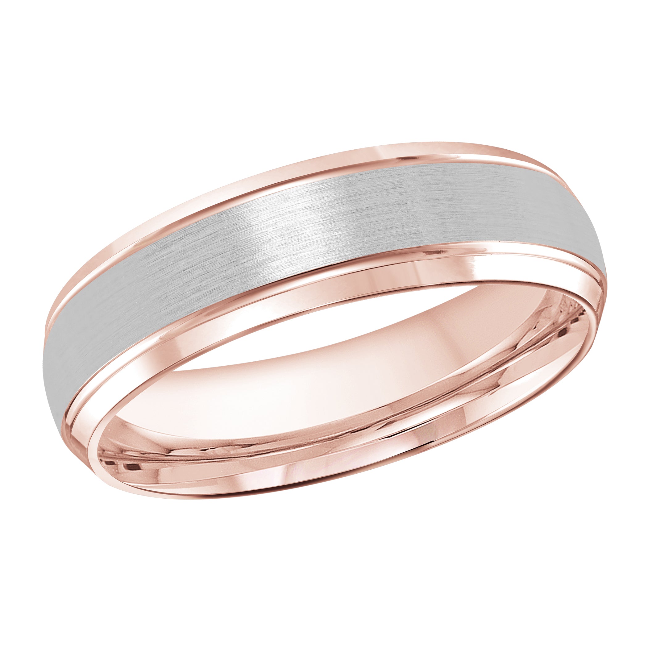 6mm 14K Rose and White Gold Satin Beveled-Edge Wedding Band
