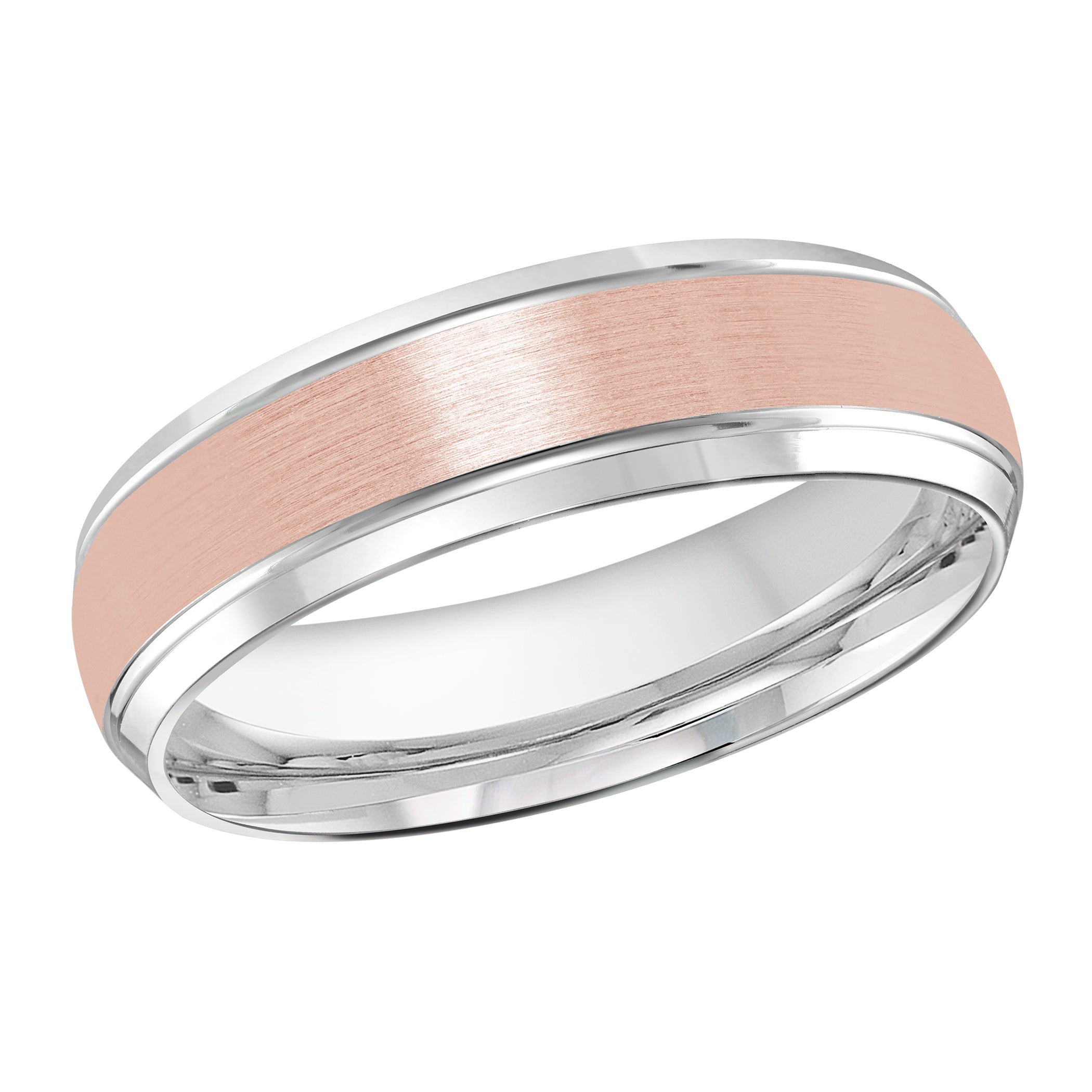 6mm White and Rose Two-Tone Satin Beveled-Edge Wedding Band