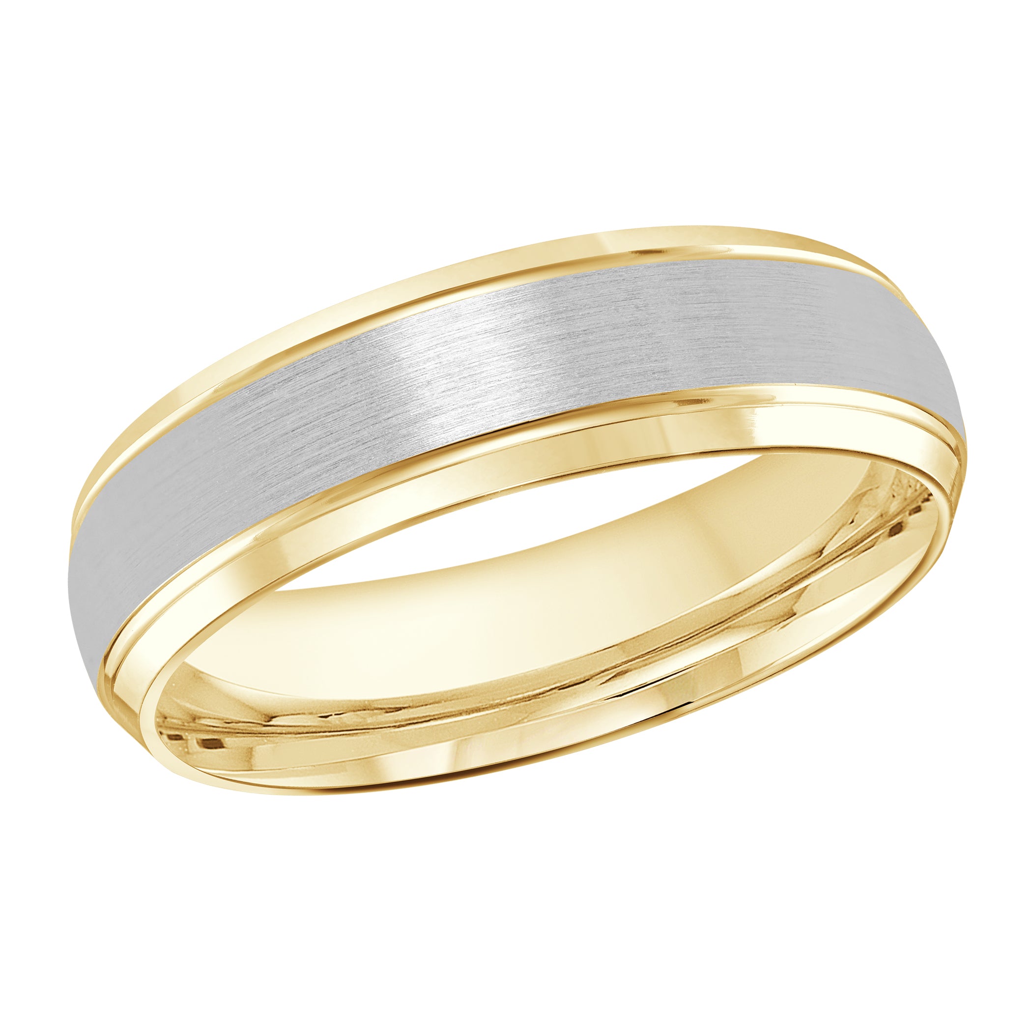 6mm Yellow and White Two-Tone Satin Beveled-Edge Wedding Band