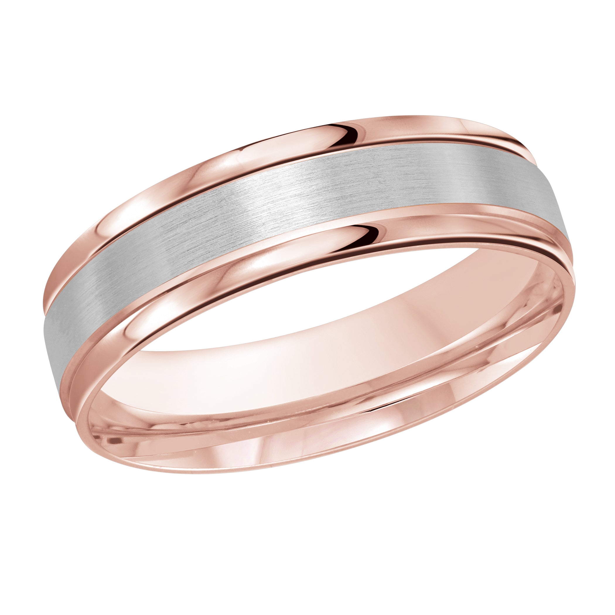 6mm 14K Rose and White Gold Satin Raised-Edge Wedding Band