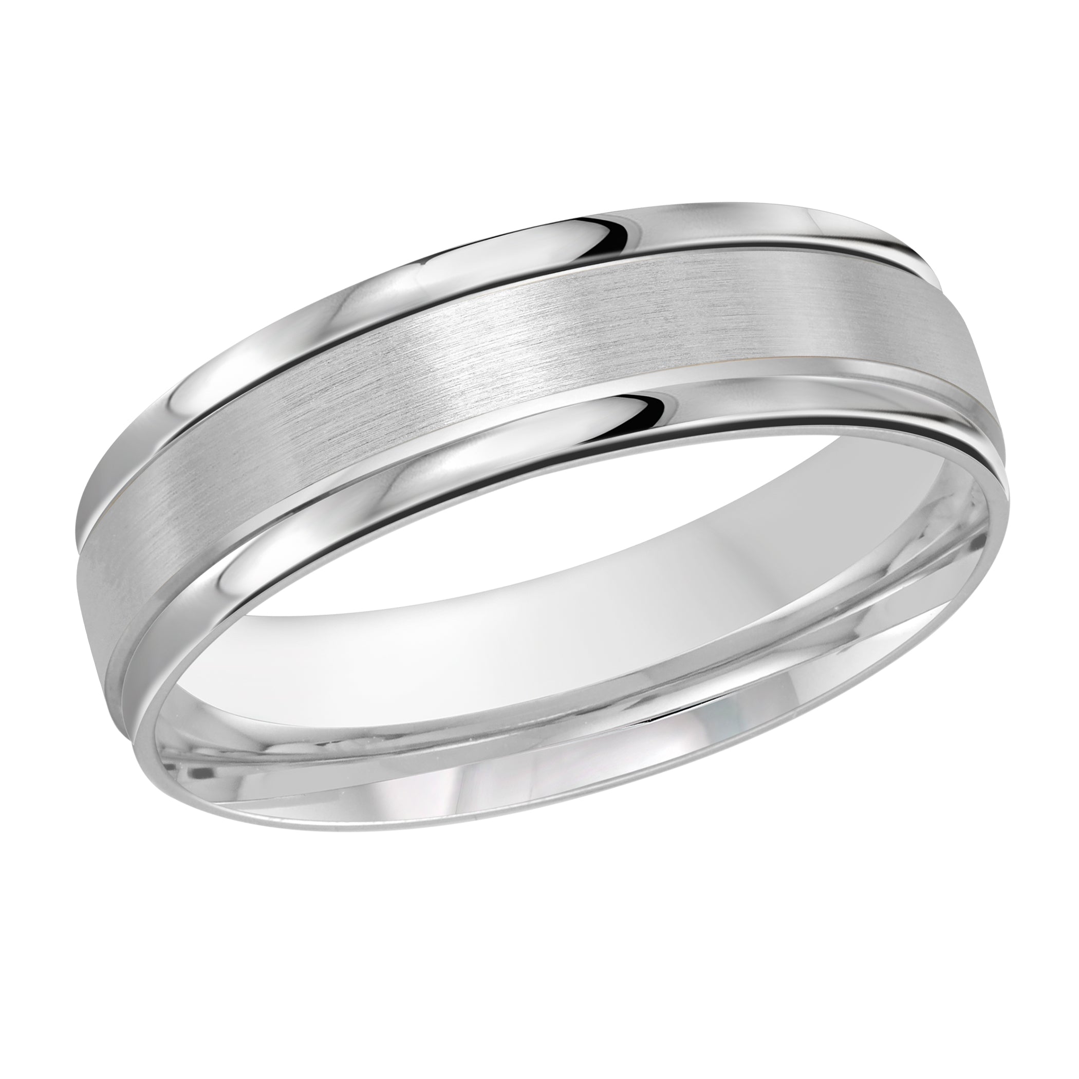6mm 18K White Gold Satin Raised-Edge Wedding Band