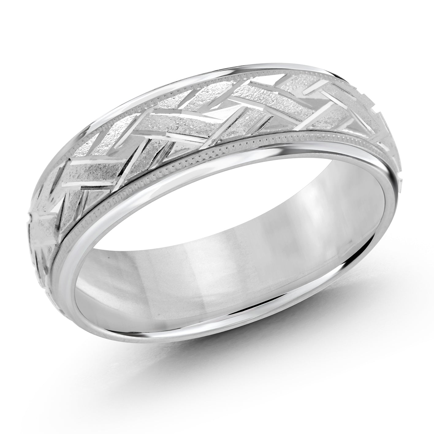 7mm White-Tone Interlaced Geometric Wedding Band