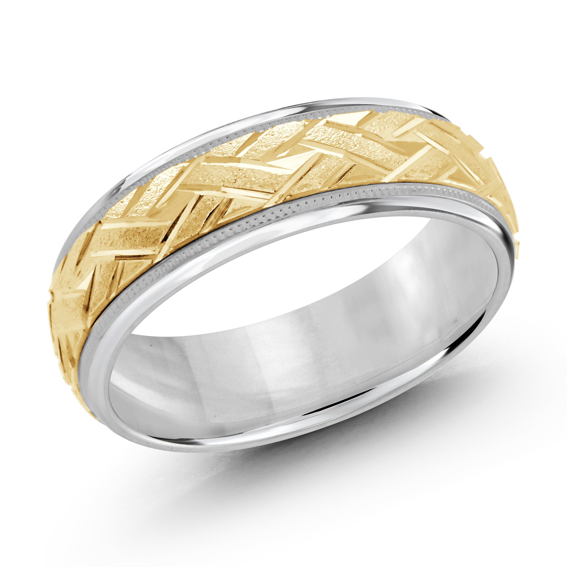 7mm 14K White and Yellow Gold Interlaced Geometric Wedding Band