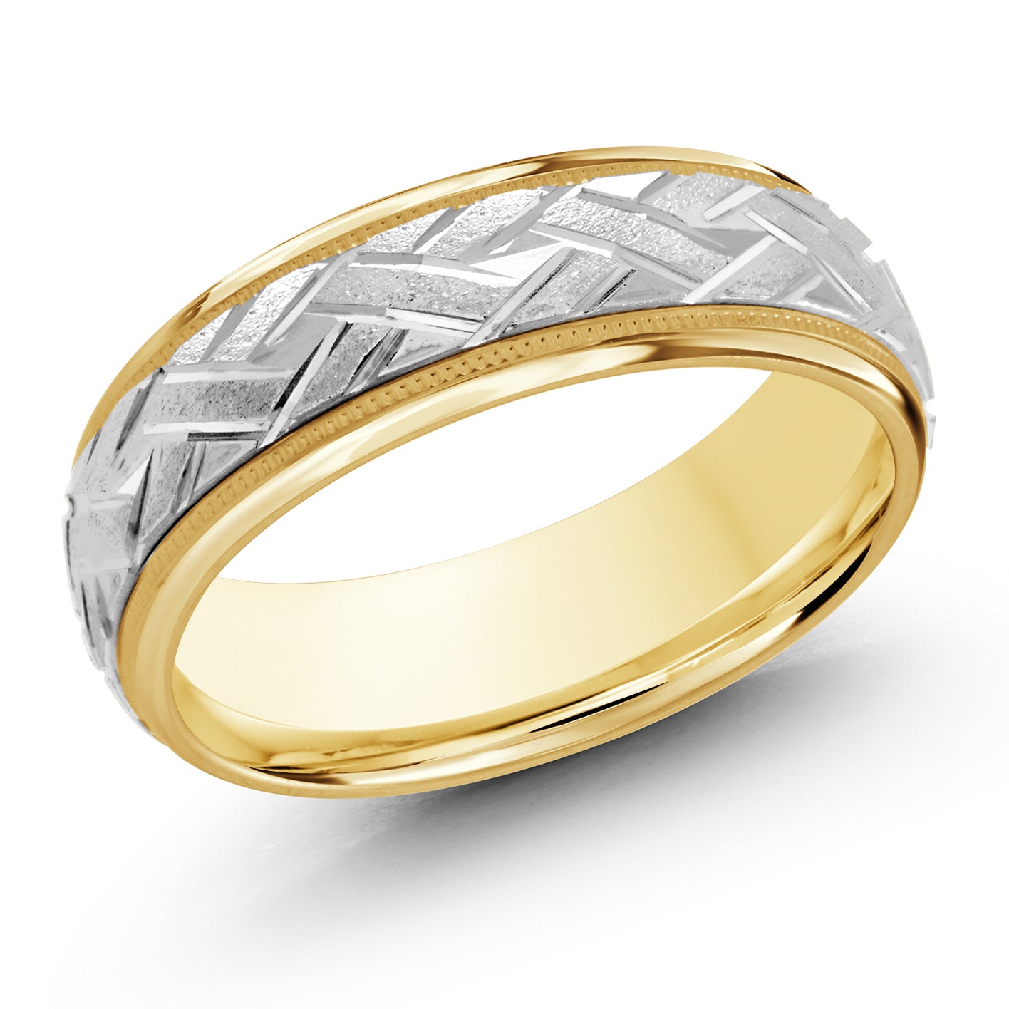 7mm 10K Yellow and White Gold Interlaced Geometric Wedding Band