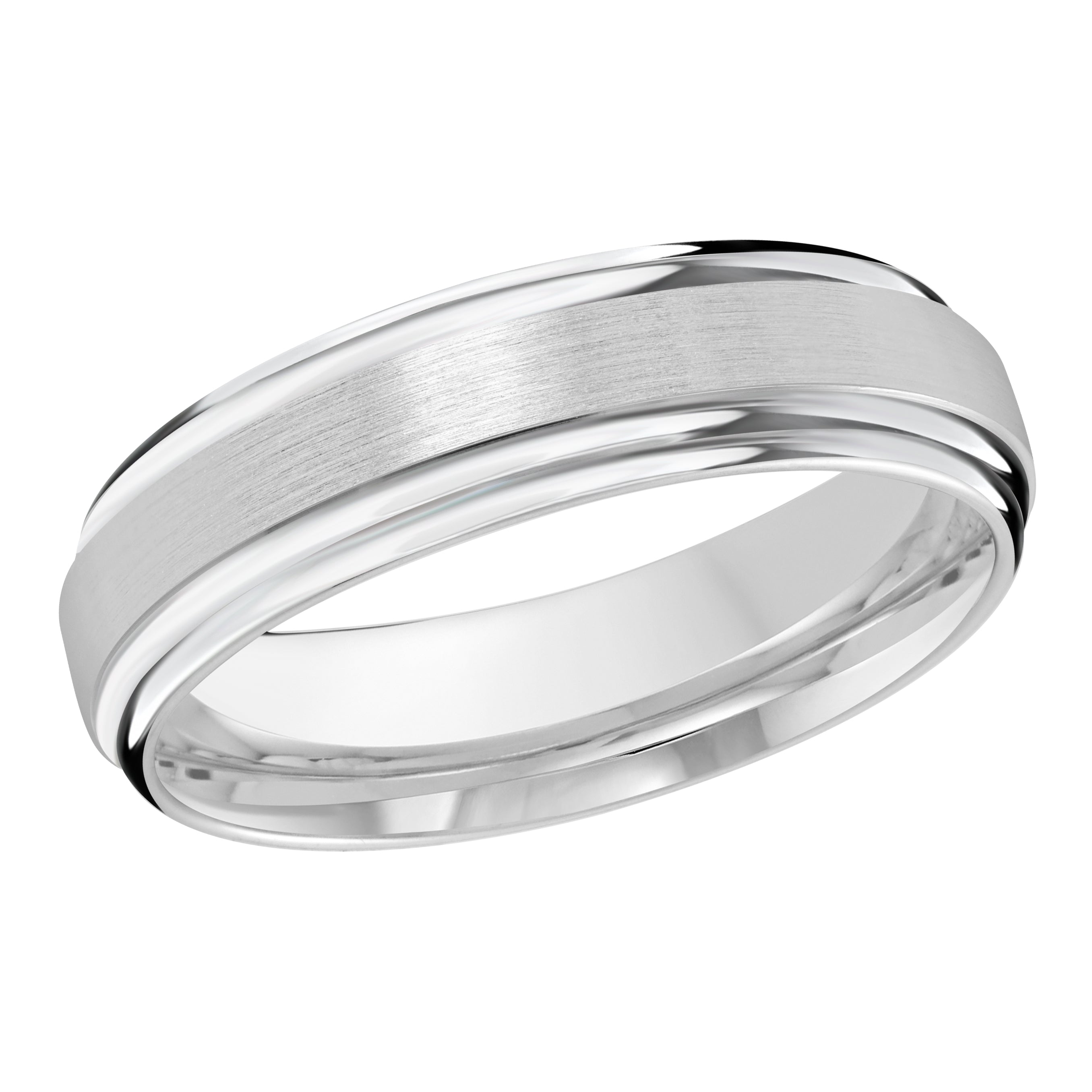6mm 10K White Gold Satin Stepped-Edge Wedding Band