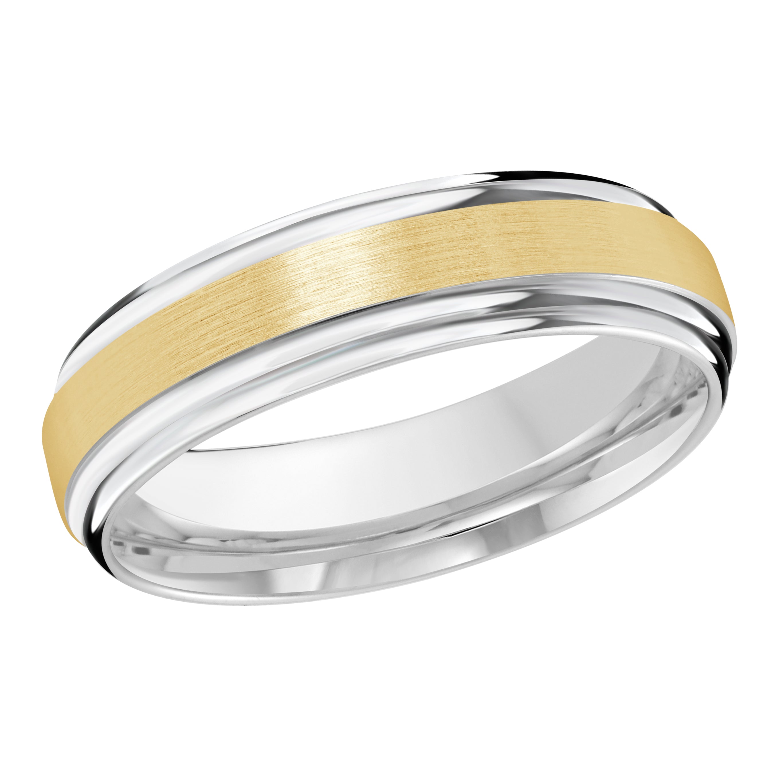 6mm 14K White and Yellow Gold Satin Stepped-Edge Wedding Band