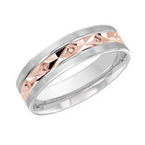 6mm 14K White and Rose Gold Faceted Pattern Wedding Band