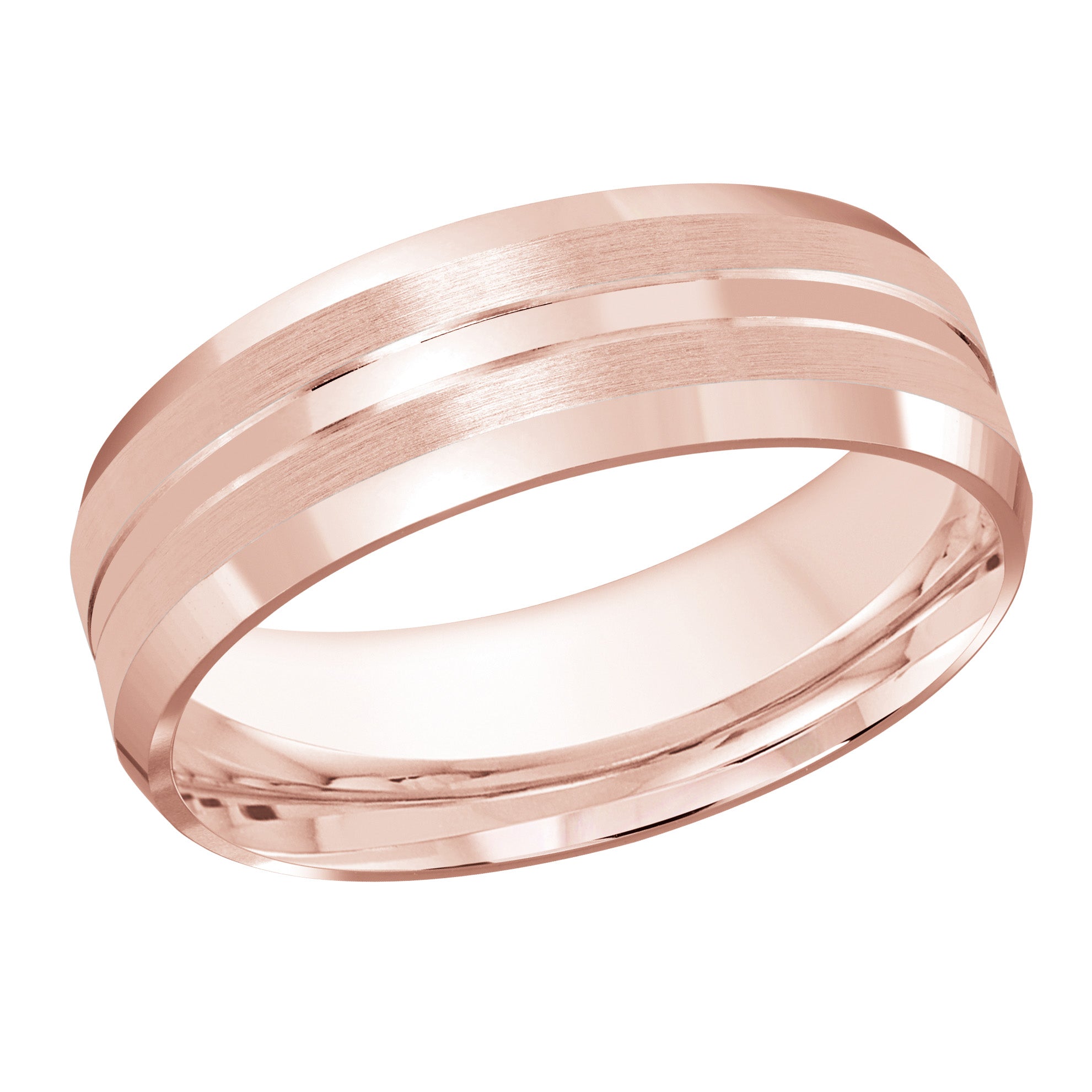 7mm 14K Rose Gold Segmented Satin Wedding Band
