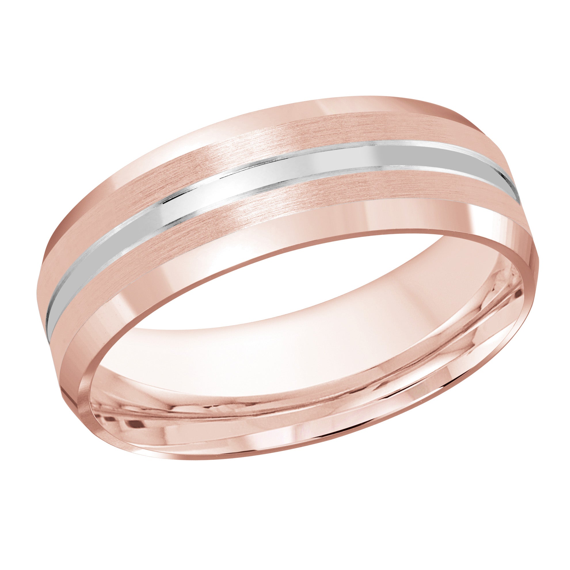 7mm 18K Rose and White Gold Segmented Satin Wedding Band
