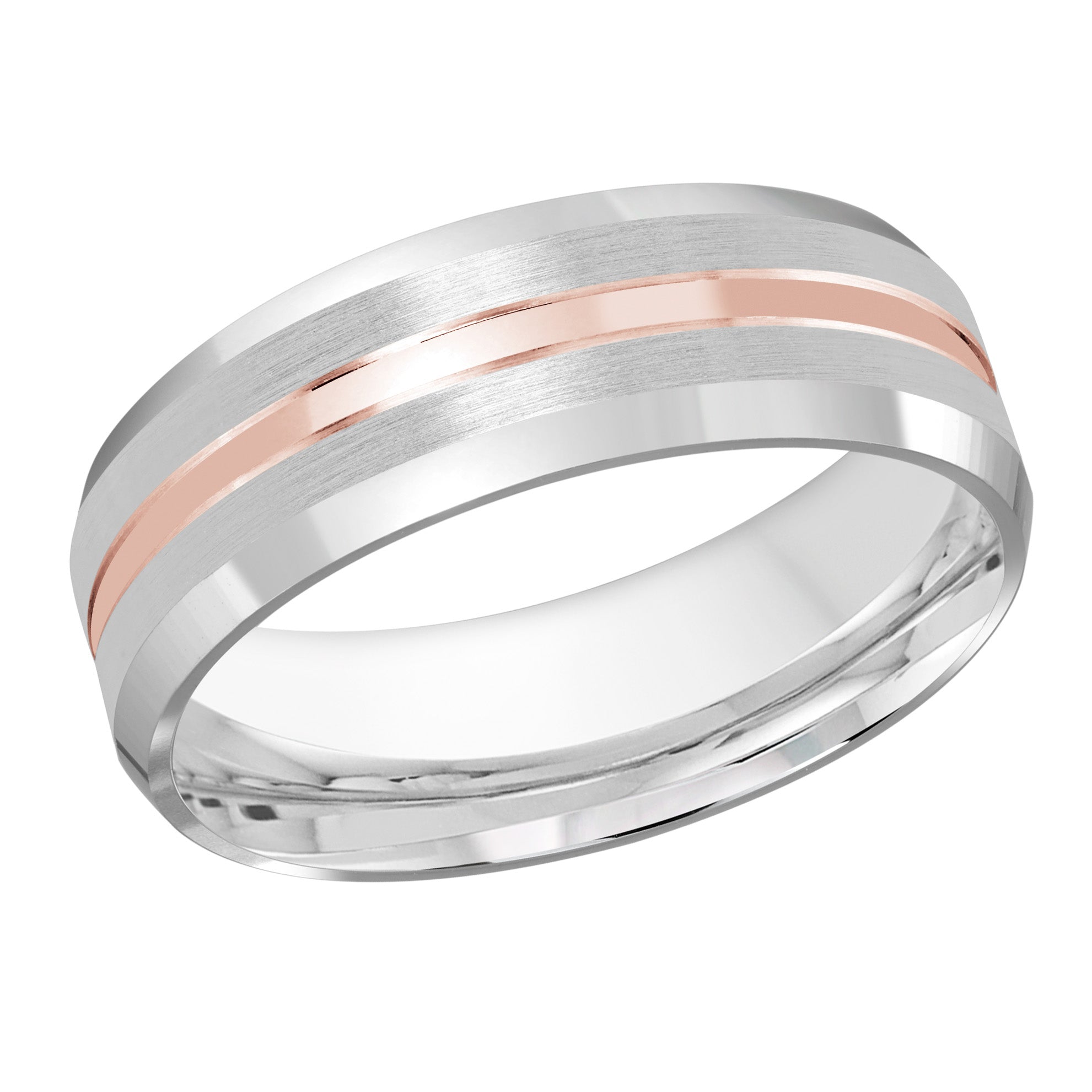 7mm 14K White and Rose Gold Segmented Satin Wedding Band