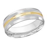 7mm 10K White and Yellow Gold Segmented Satin Wedding Band