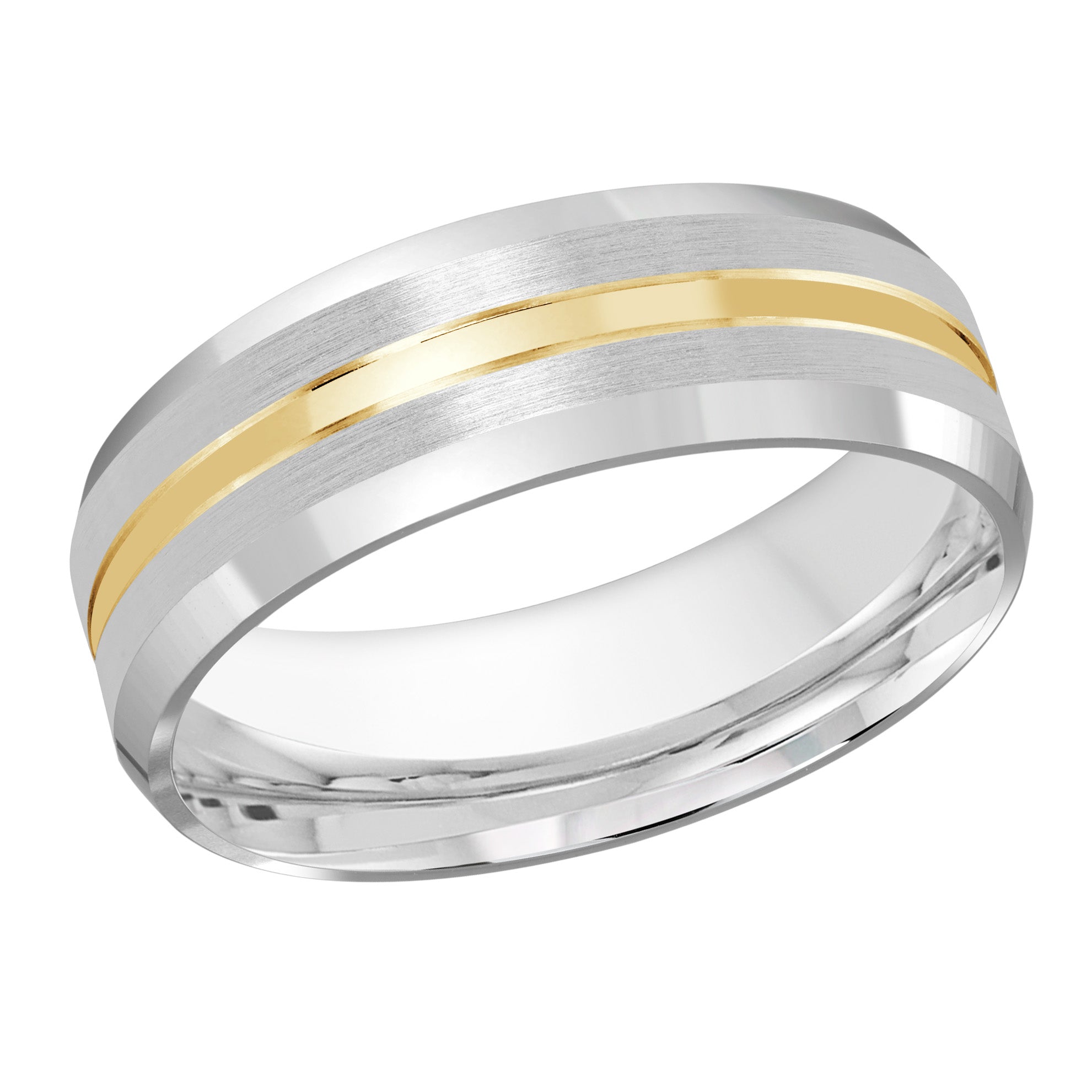 7mm 10K White and Yellow Gold Segmented Satin Wedding Band