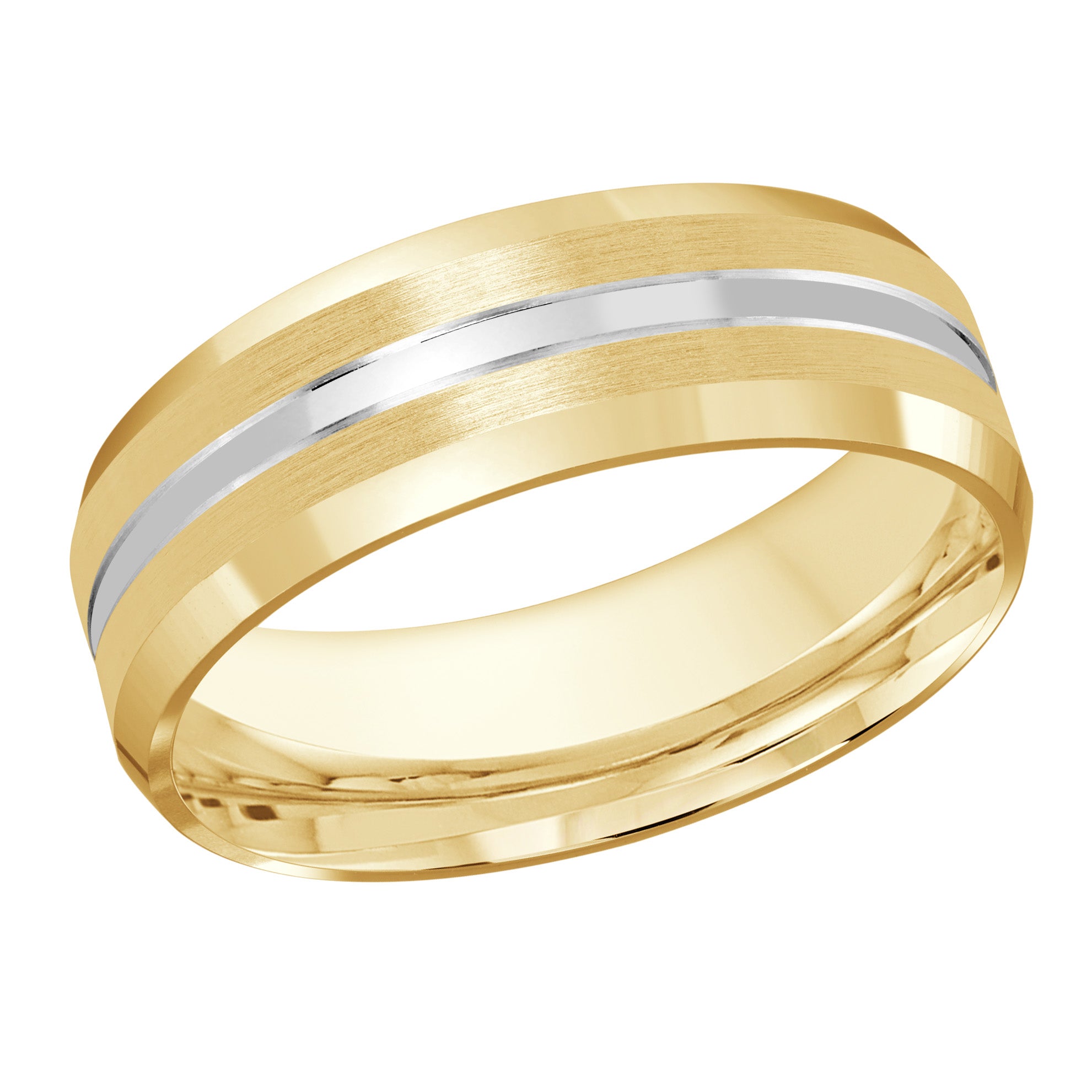 7mm 10K Yellow and White Gold Segmented Satin Wedding Band