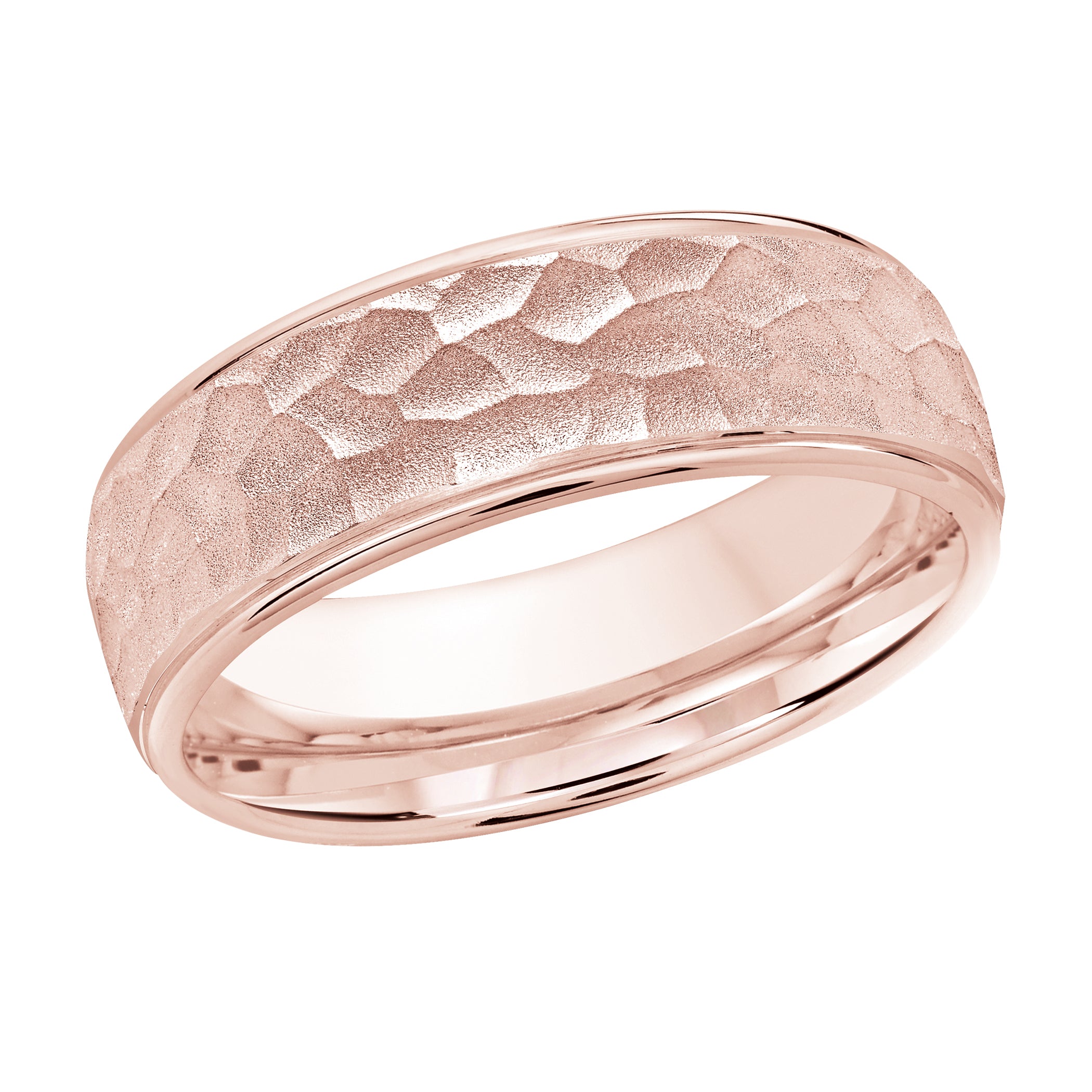 7mm 18K Rose Gold Hammered Wedding Band