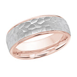 7mm Rose and White Two-Tone Hammered Wedding Band
