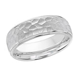 7mm 14K White Gold Hammered Wedding Band