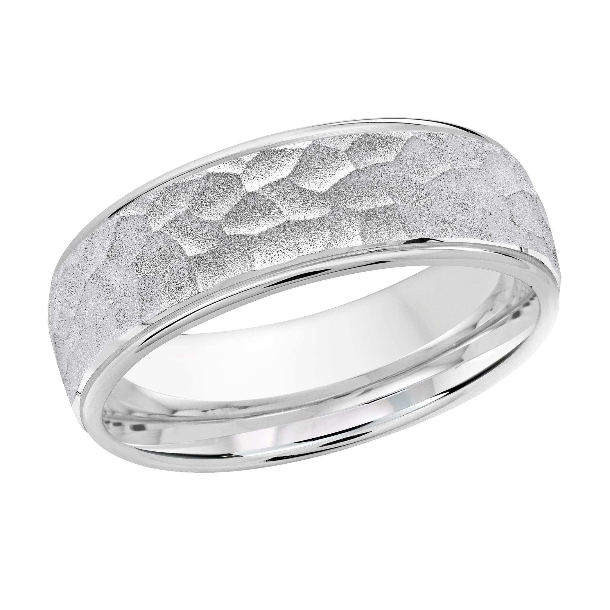 7mm 14K White Gold Hammered Wedding Band