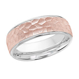 7mm 14K White and Rose Gold Hammered Wedding Band