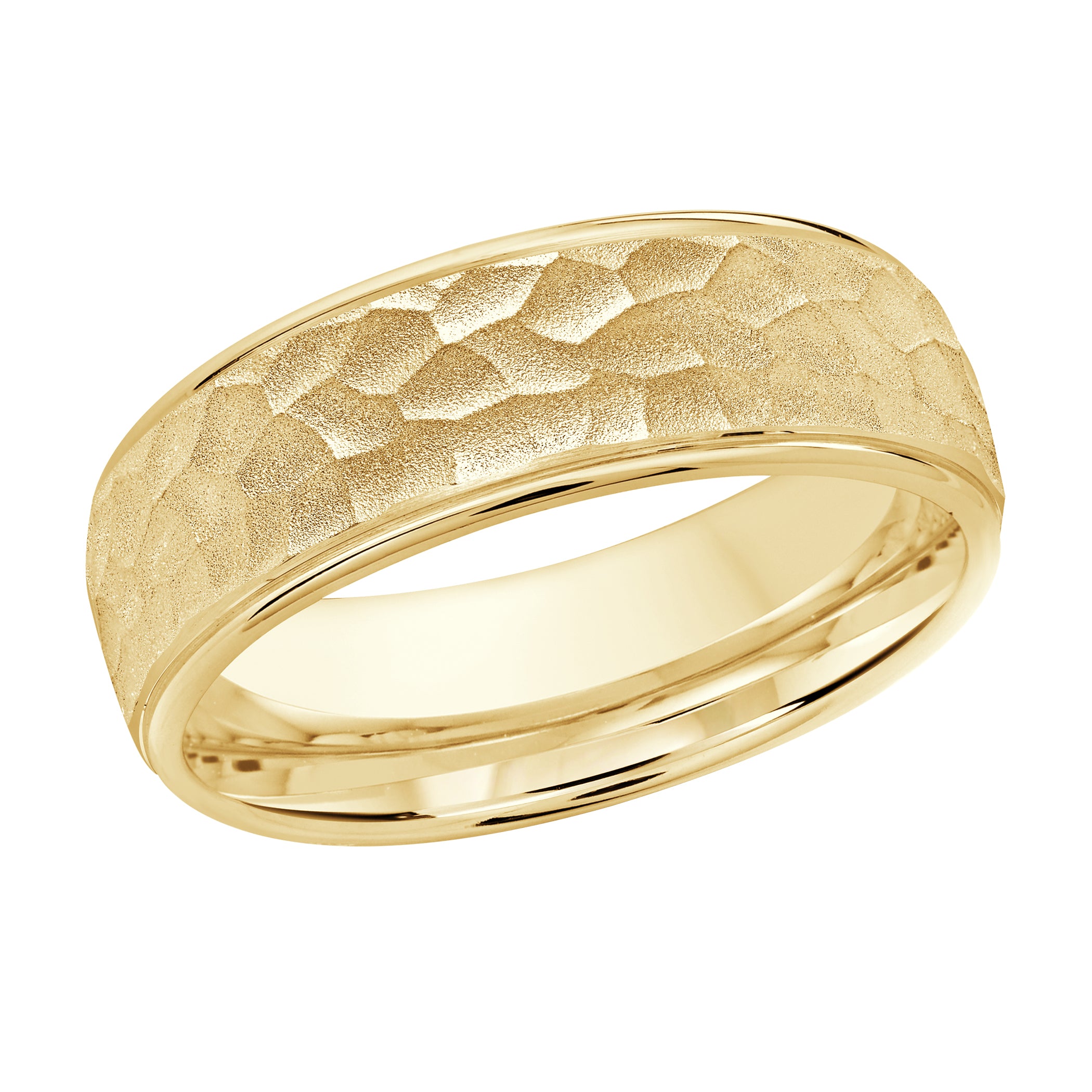 7mm Yellow-Tone Hammered Wedding Band