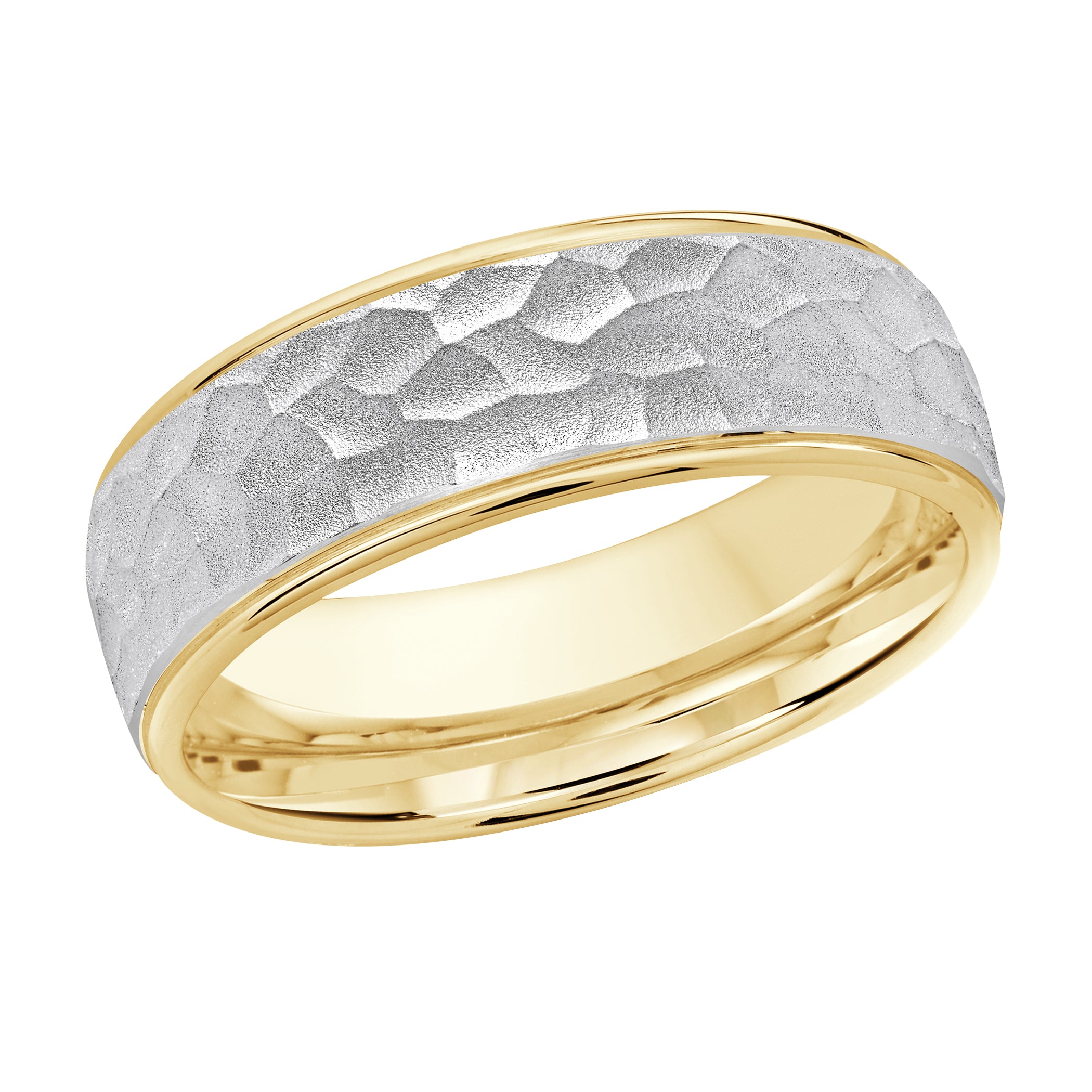 7mm 18K Yellow and White Gold Hammered Wedding Band