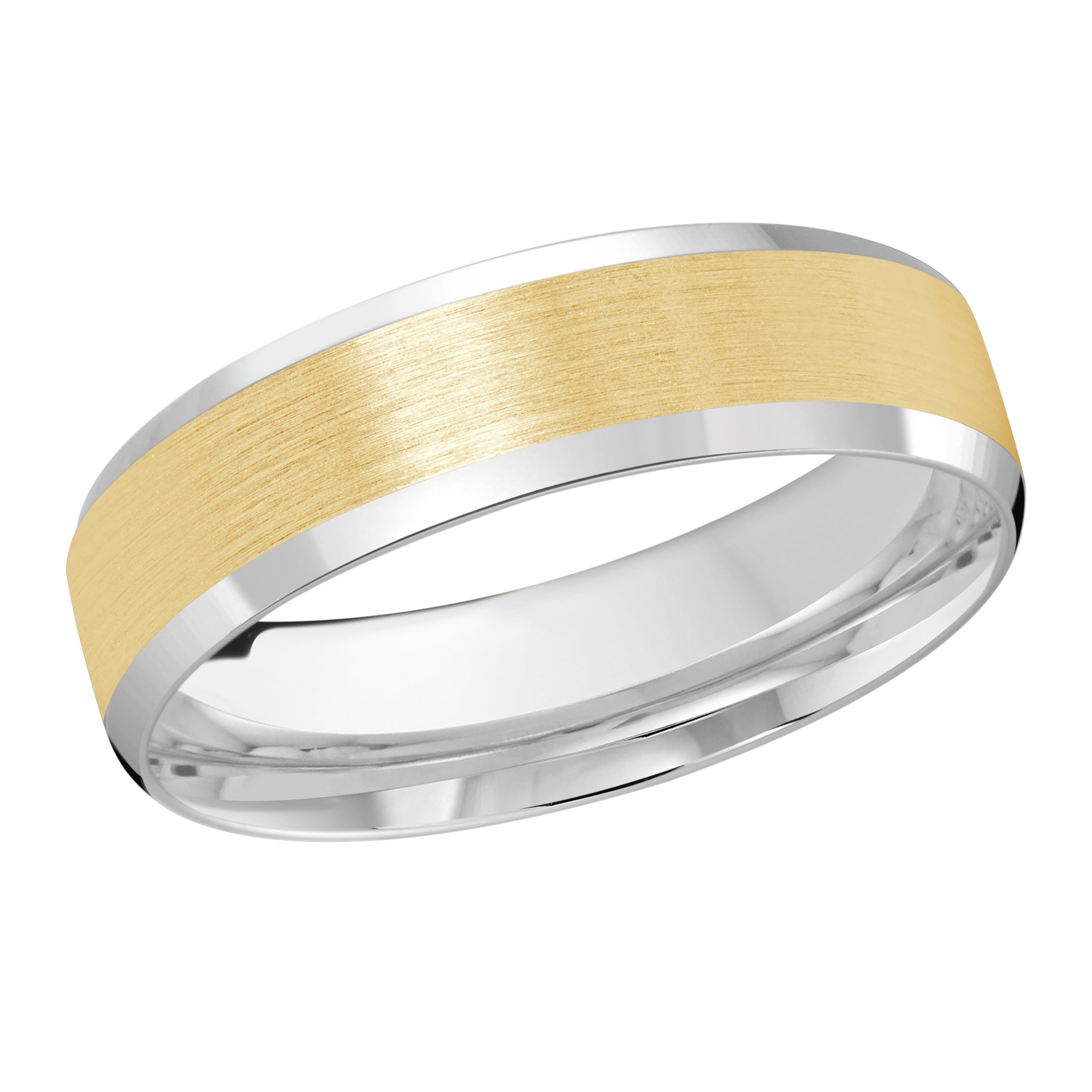 6mm 18K White and Yellow Gold Satin Beveled-Edge Wedding Band