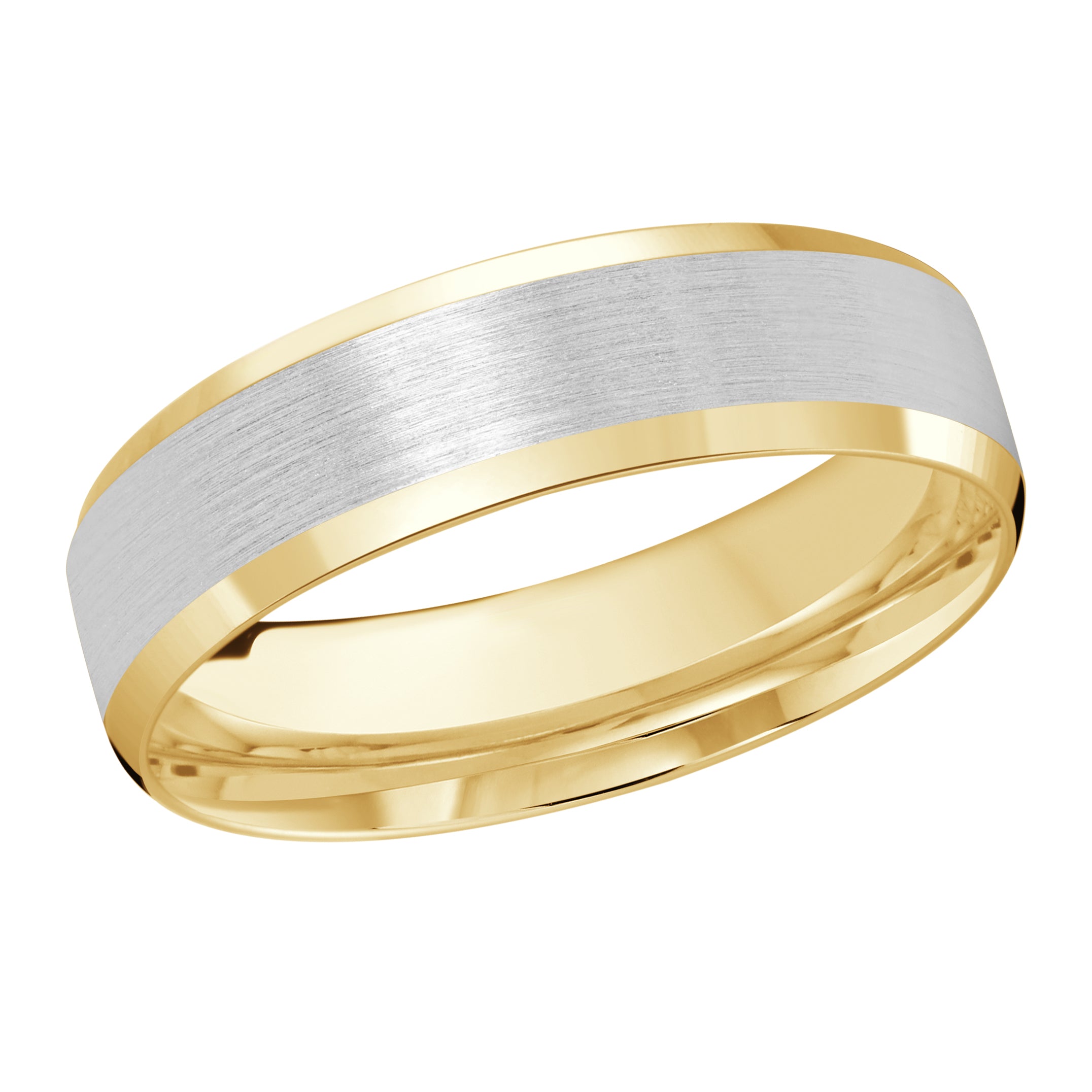6mm Yellow and White Two-Tone Satin Beveled-Edge Wedding Band