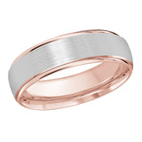 6mm 14K Rose and White Gold Satin Fine-Edge Wedding Band