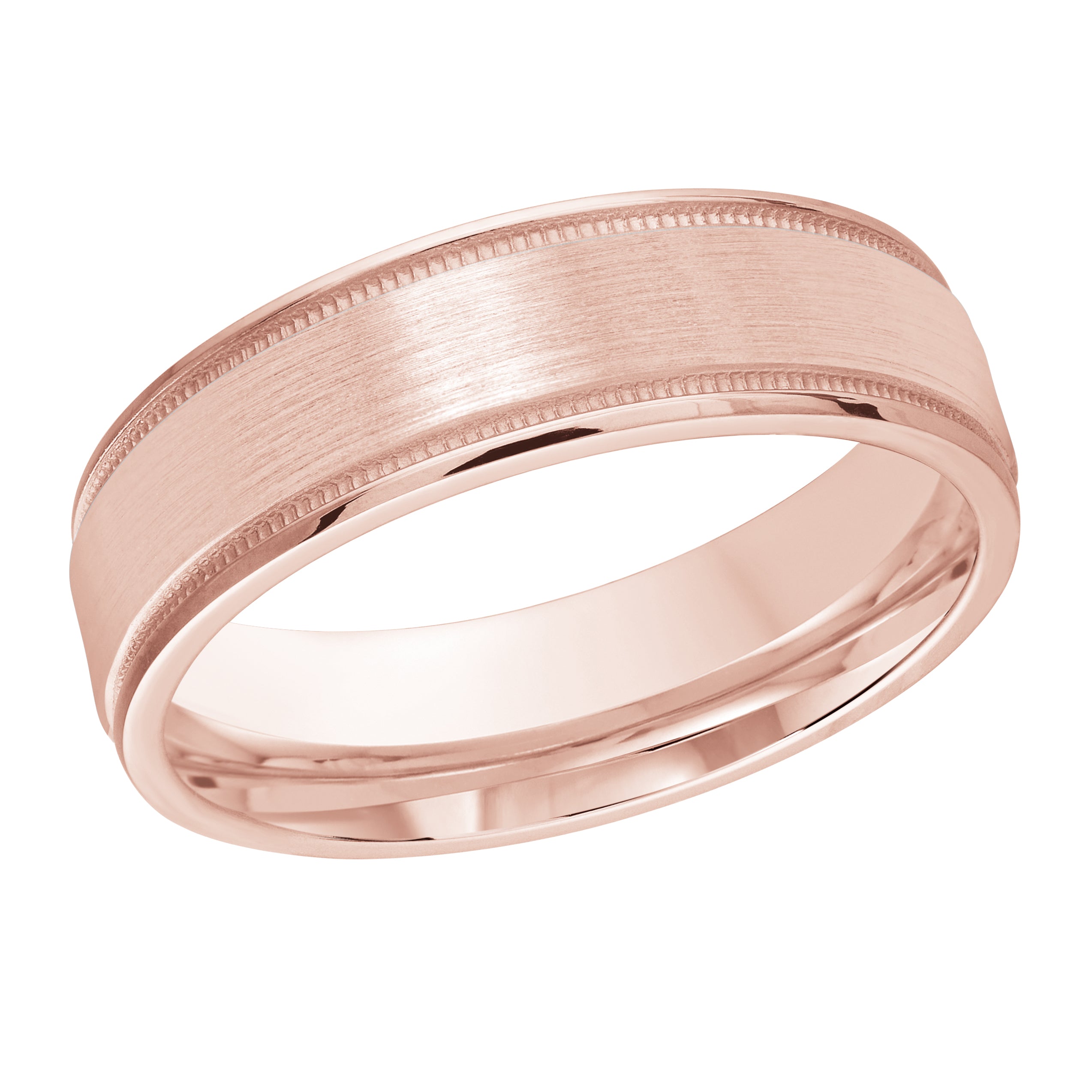 6mm 14K Rose Gold Satin Beaded-Edge Wedding Band