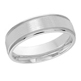 6mm 18K White Gold Satin Beaded-Edge Wedding Band