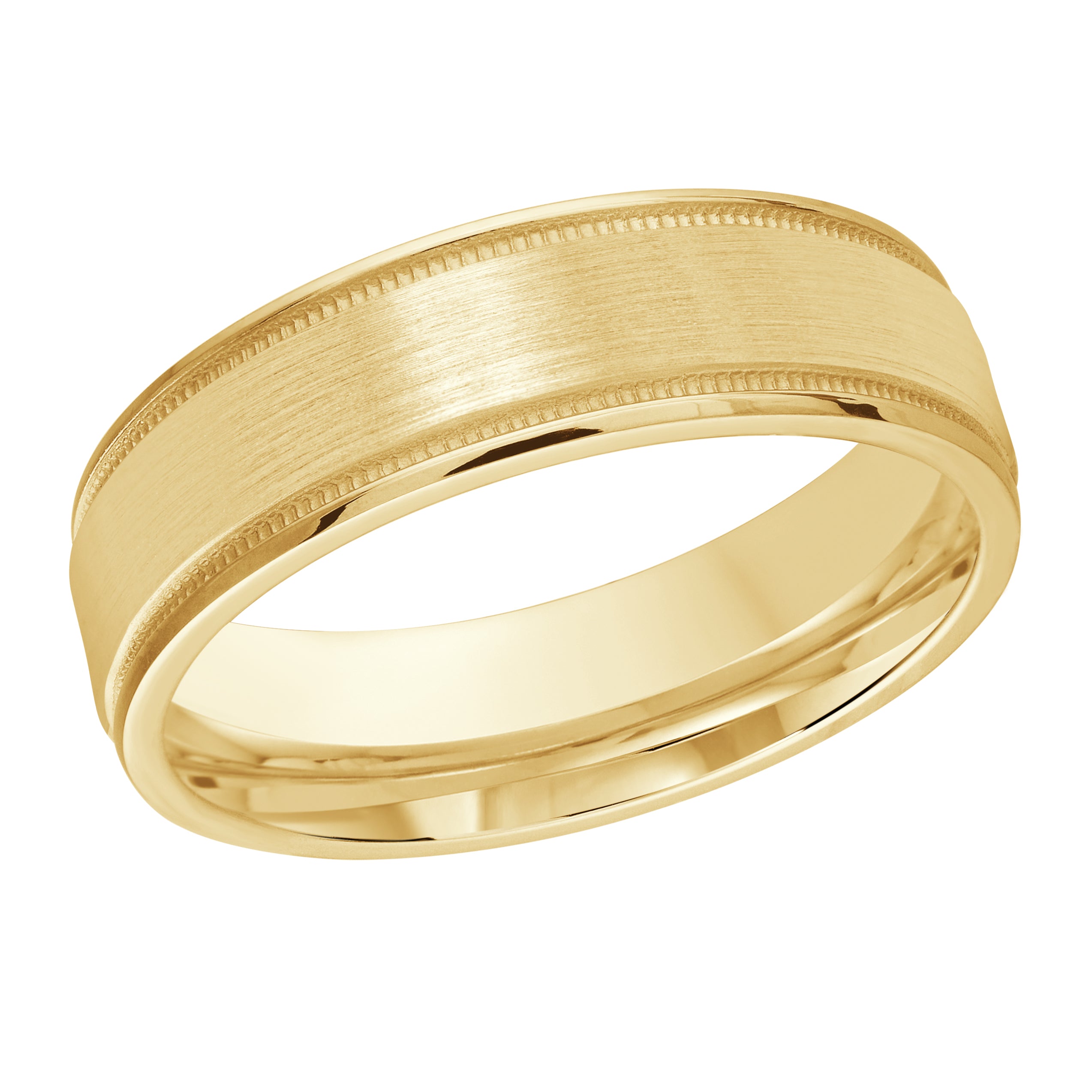 6mm 18K Yellow Gold Satin Beaded-Edge Wedding Band