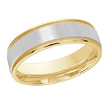 6mm 10K Yellow and White Gold Satin Beaded-Edge Wedding Band