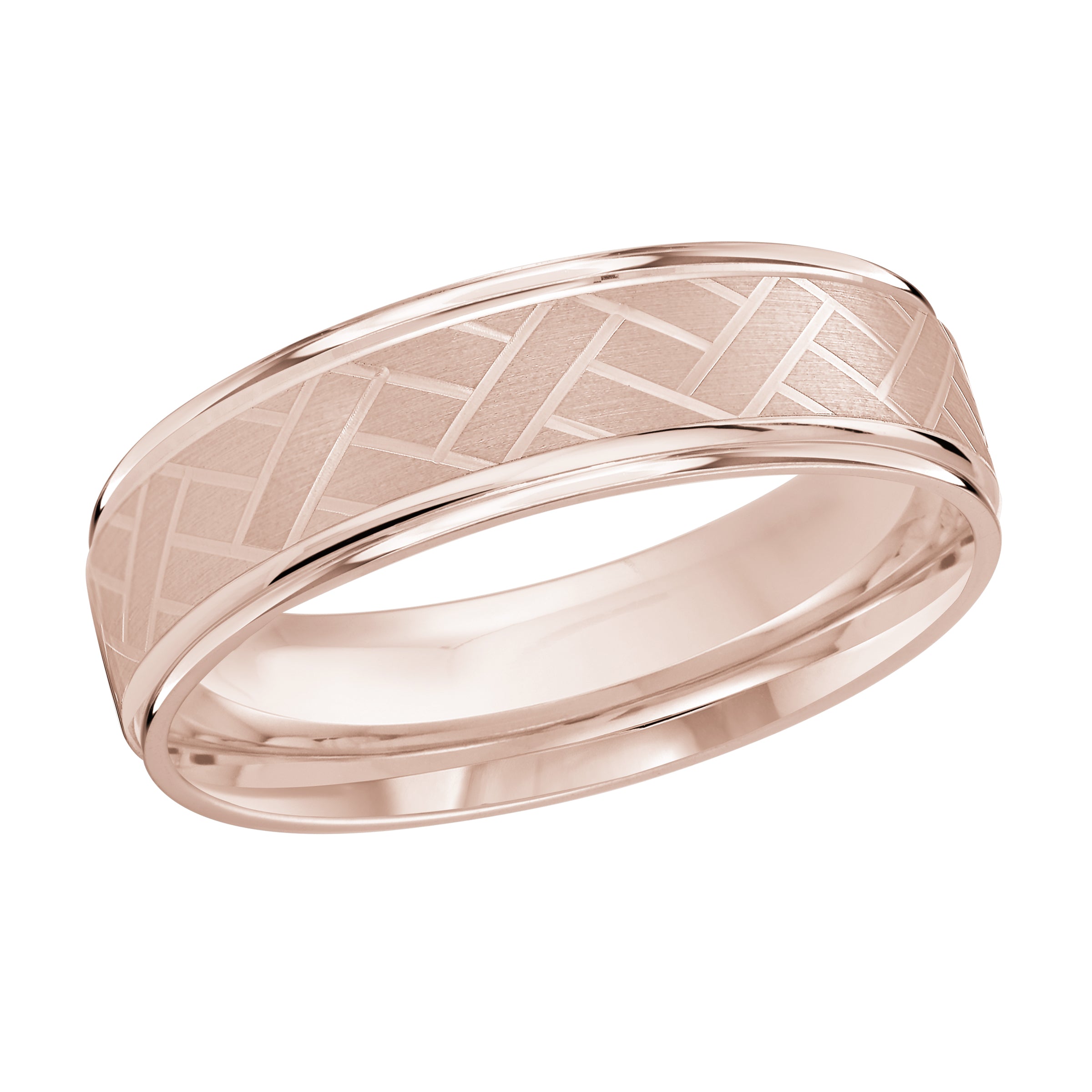 6mm Rose-Tone Crosshatch Pattern Wedding Band