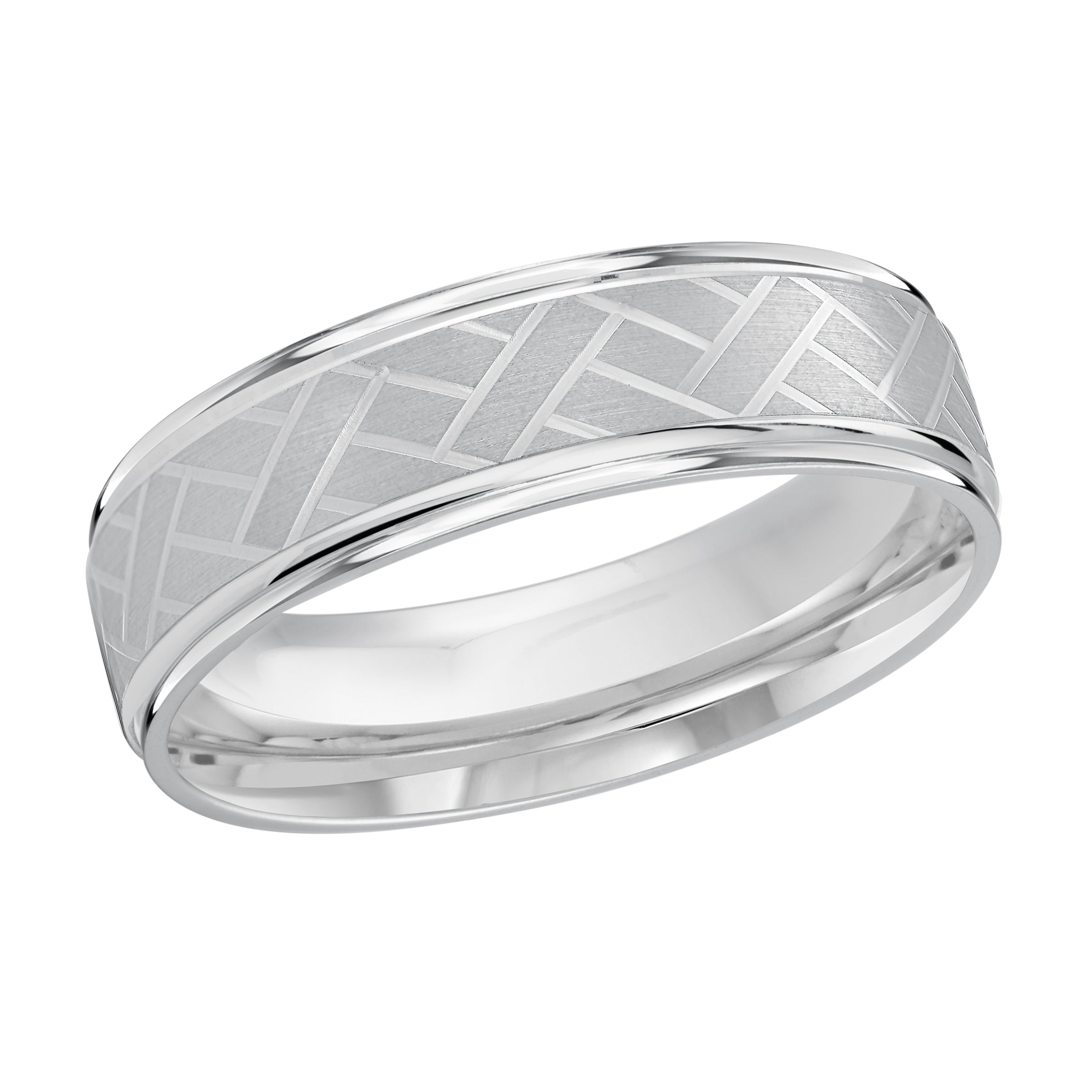 6mm 14K White Gold Crosshatch Pattern Wedding Band