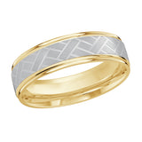 6mm Yellow and White Two-Tone Crosshatch Pattern Wedding Band