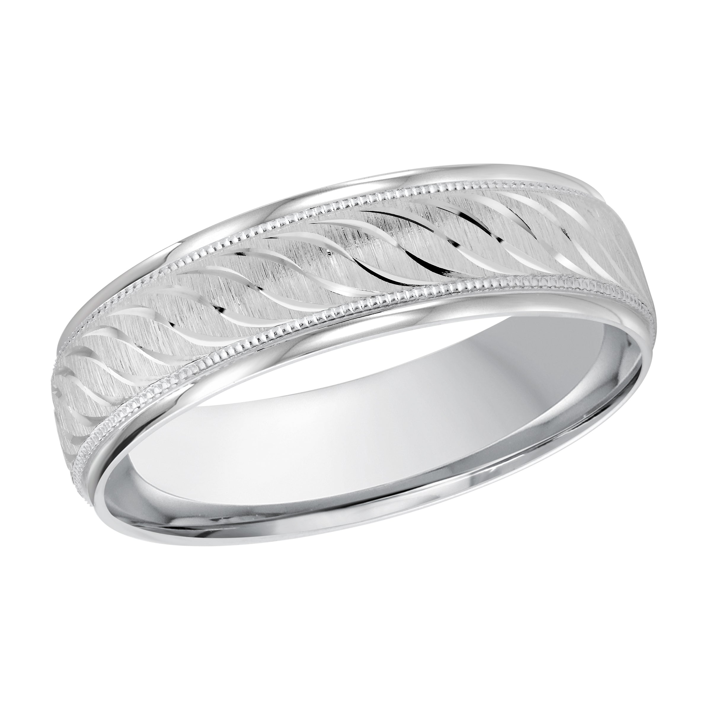 6mm 10K White Gold Leaf-Pattern Wedding Band