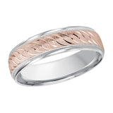 6mm 14K White and Rose Gold Leaf-Pattern Wedding Band