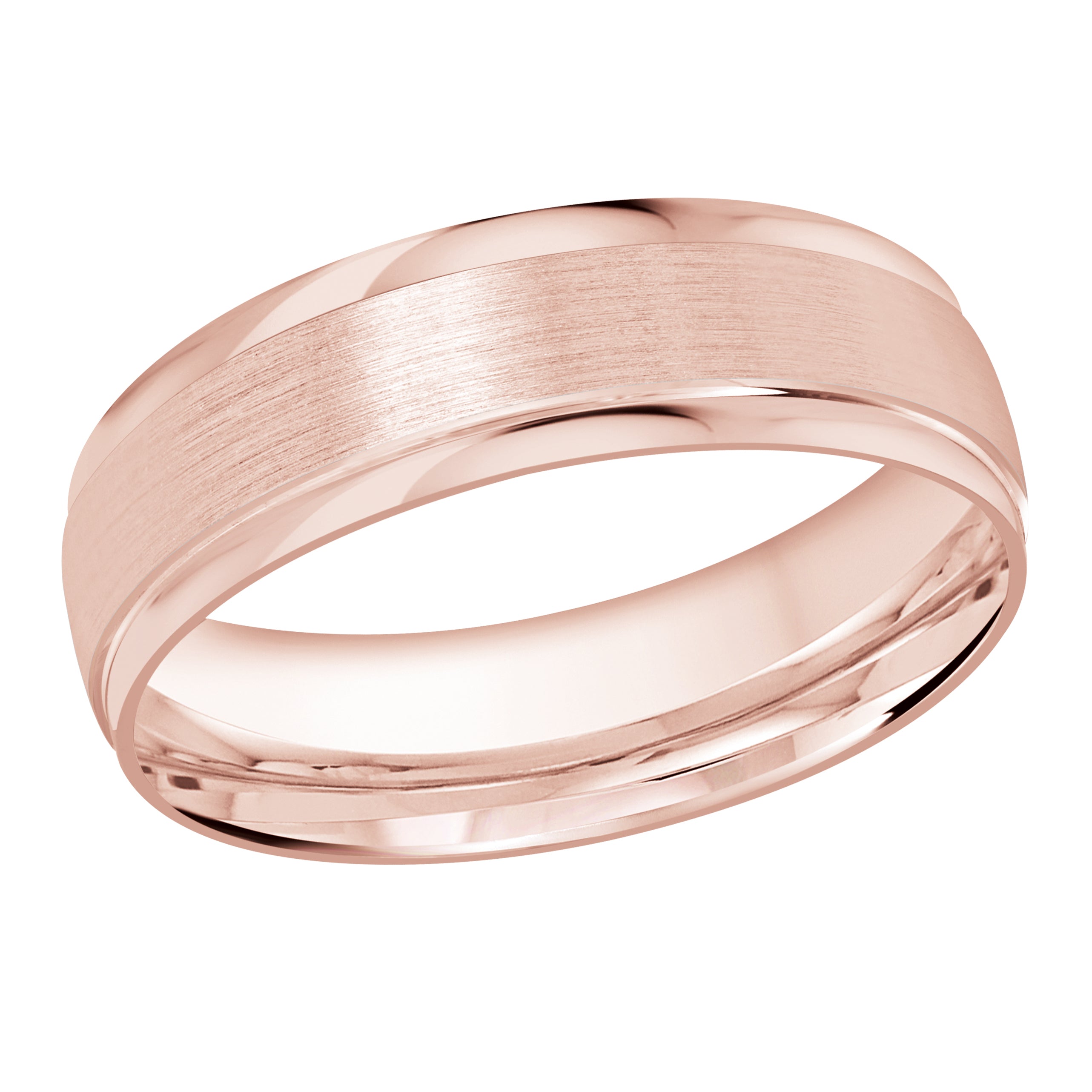 6mm 18K Rose Gold Satin Angled-Edge Wedding Band
