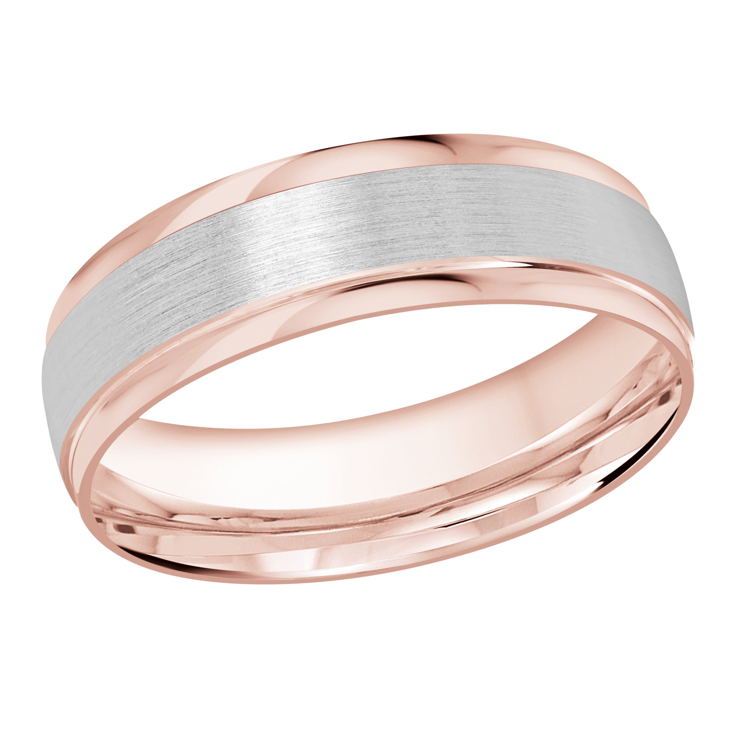6mm 10K Rose and White Gold Satin Angled-Edge Wedding Band