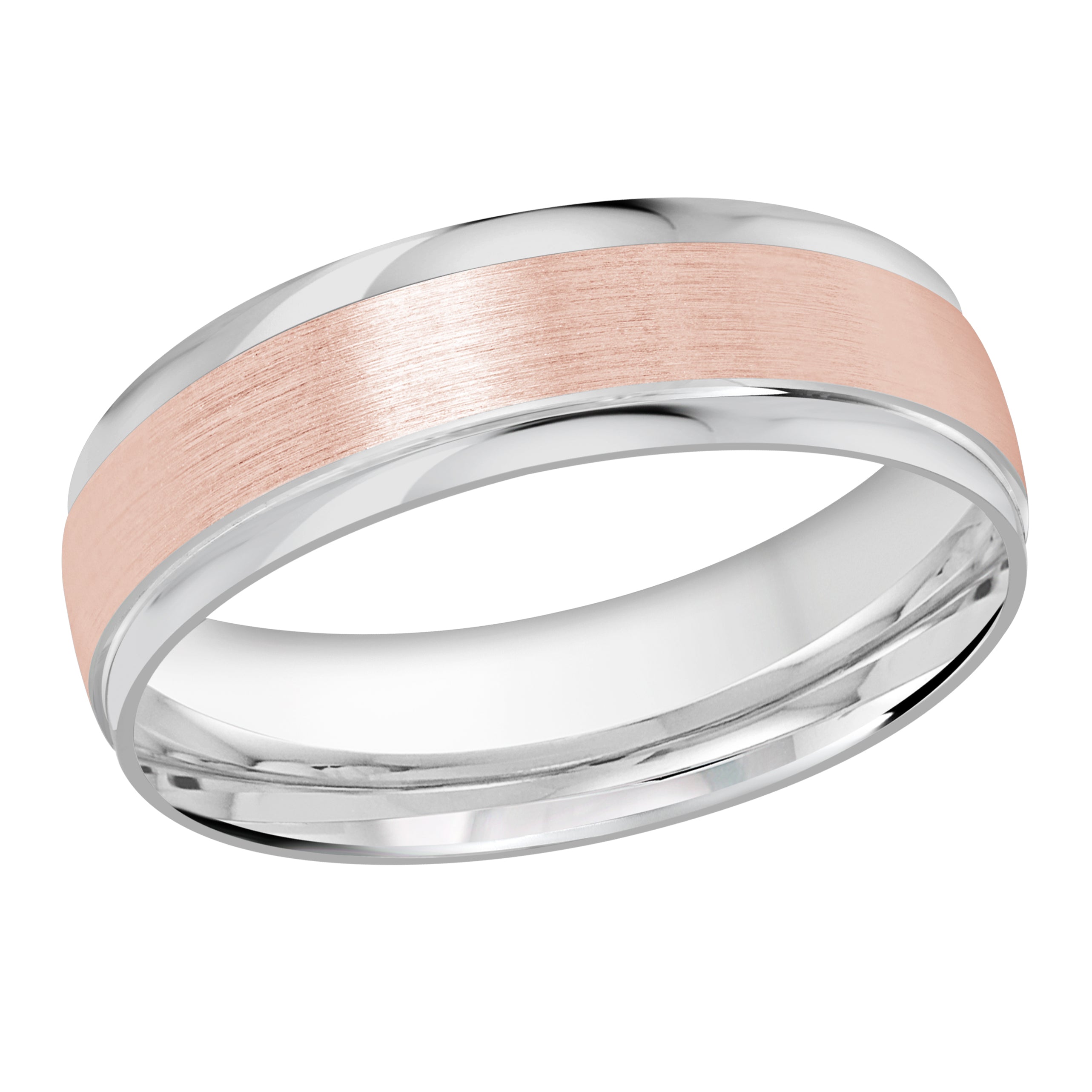 6mm 10K White and Rose Gold Satin Angled-Edge Wedding Band