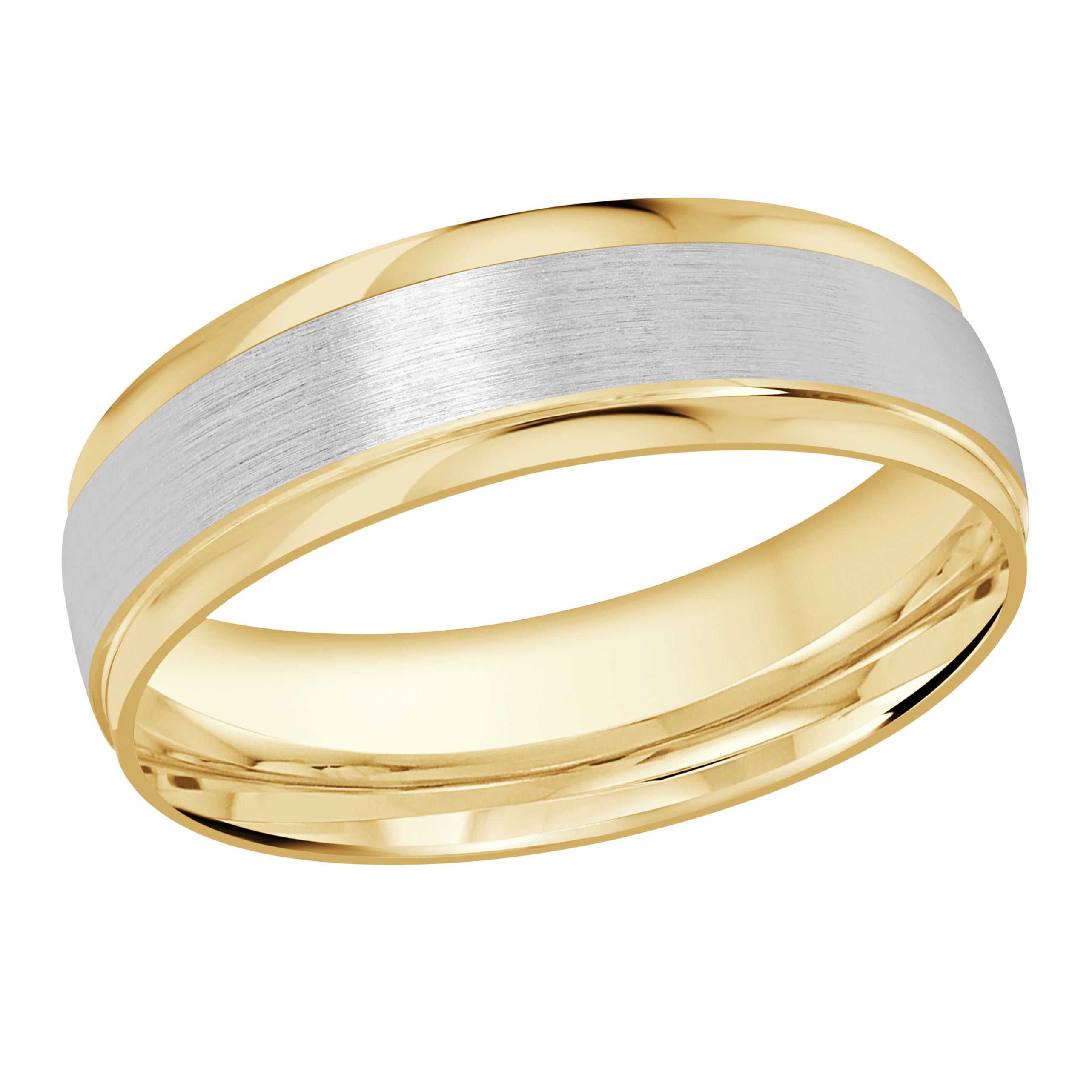 6mm 10K Yellow and White Gold Satin Angled-Edge Wedding Band