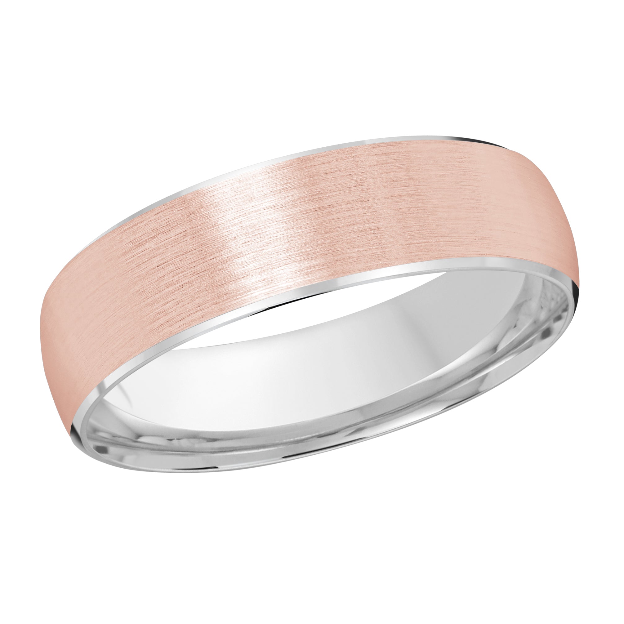 6mm 10K White and Rose Gold Flat Satin Wedding Band