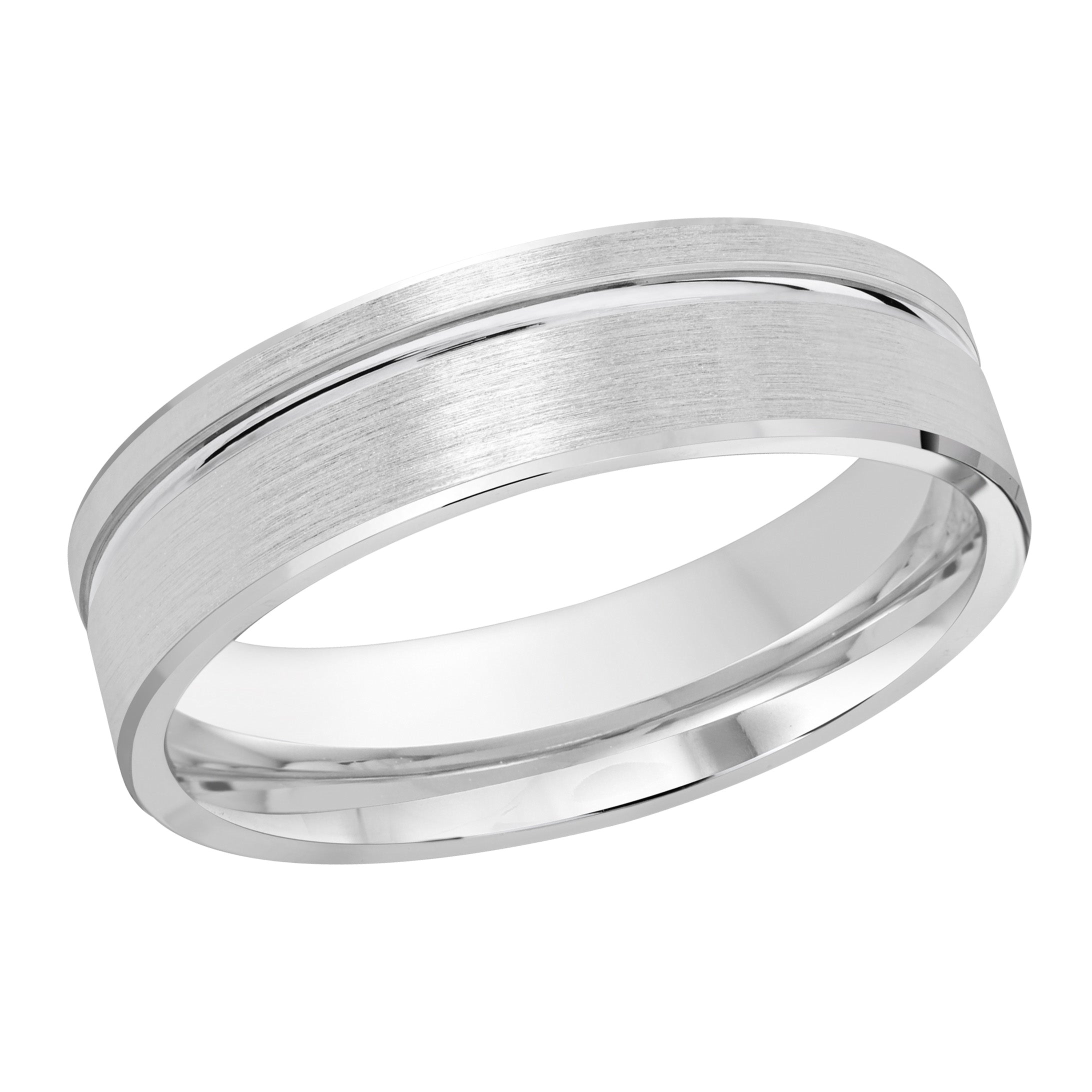 6mm 18K White Gold Grooved Satin Wedding Band