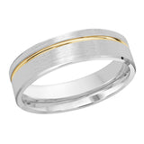 6mm 18K White and Yellow Gold Grooved Satin Wedding Band
